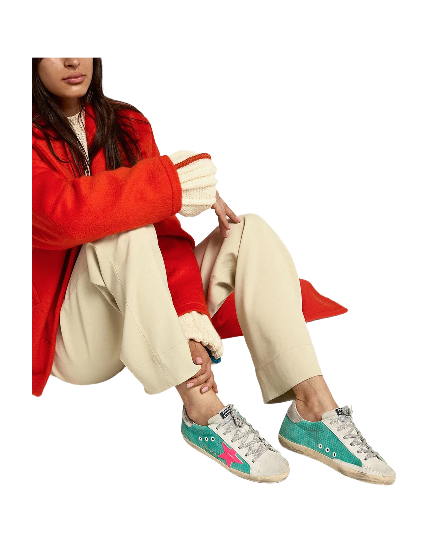 Women | Super-Star Sneakers Turquoise Suede with Corduroy Print & Fluorescent Pink Leather Star | Maldive x Fluo Pink x Optic White x Silver - Image 4