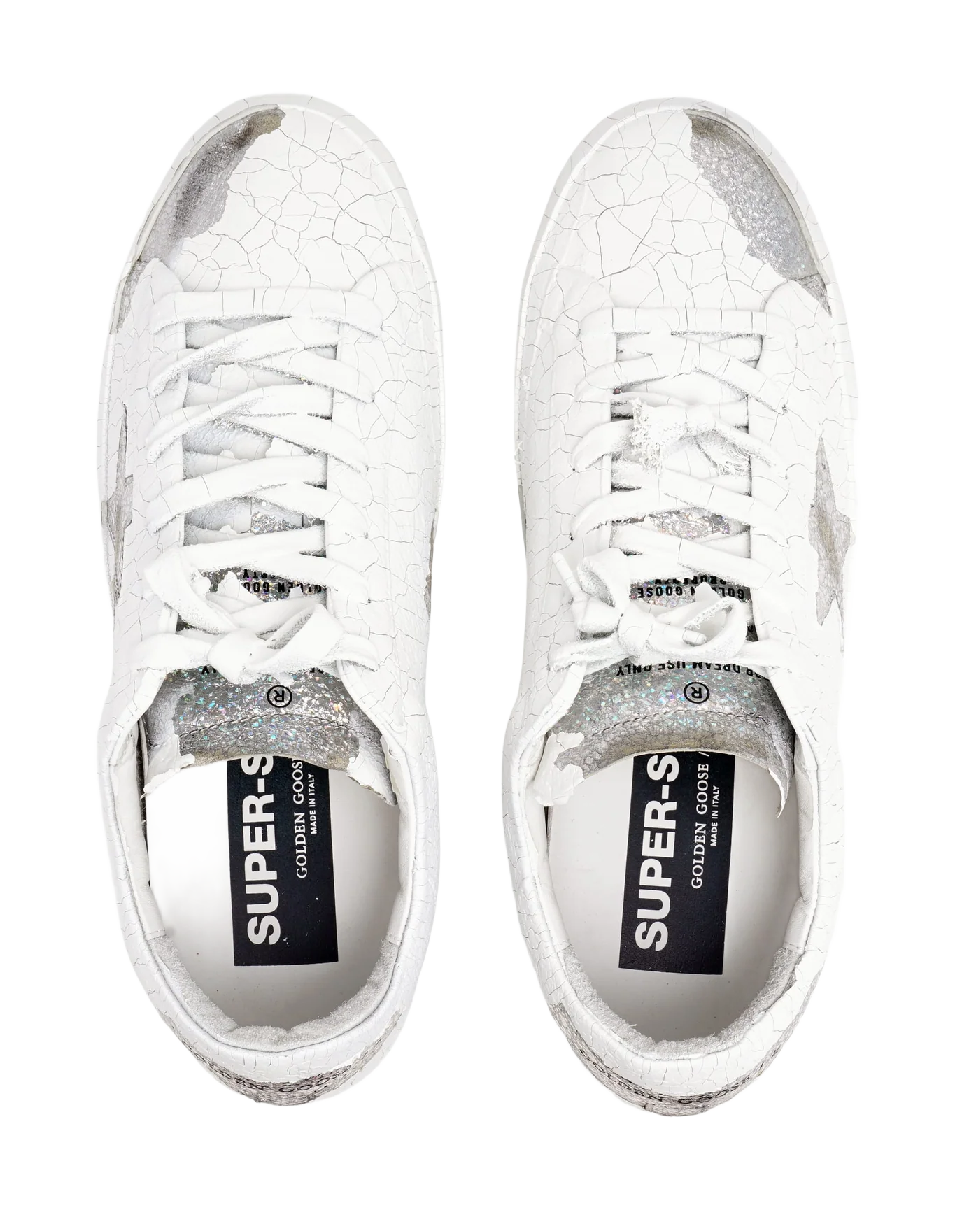 Women | Super-Star Sneakers White Decorated Leather with Silver Glitter Star | Silver x White - Image 6