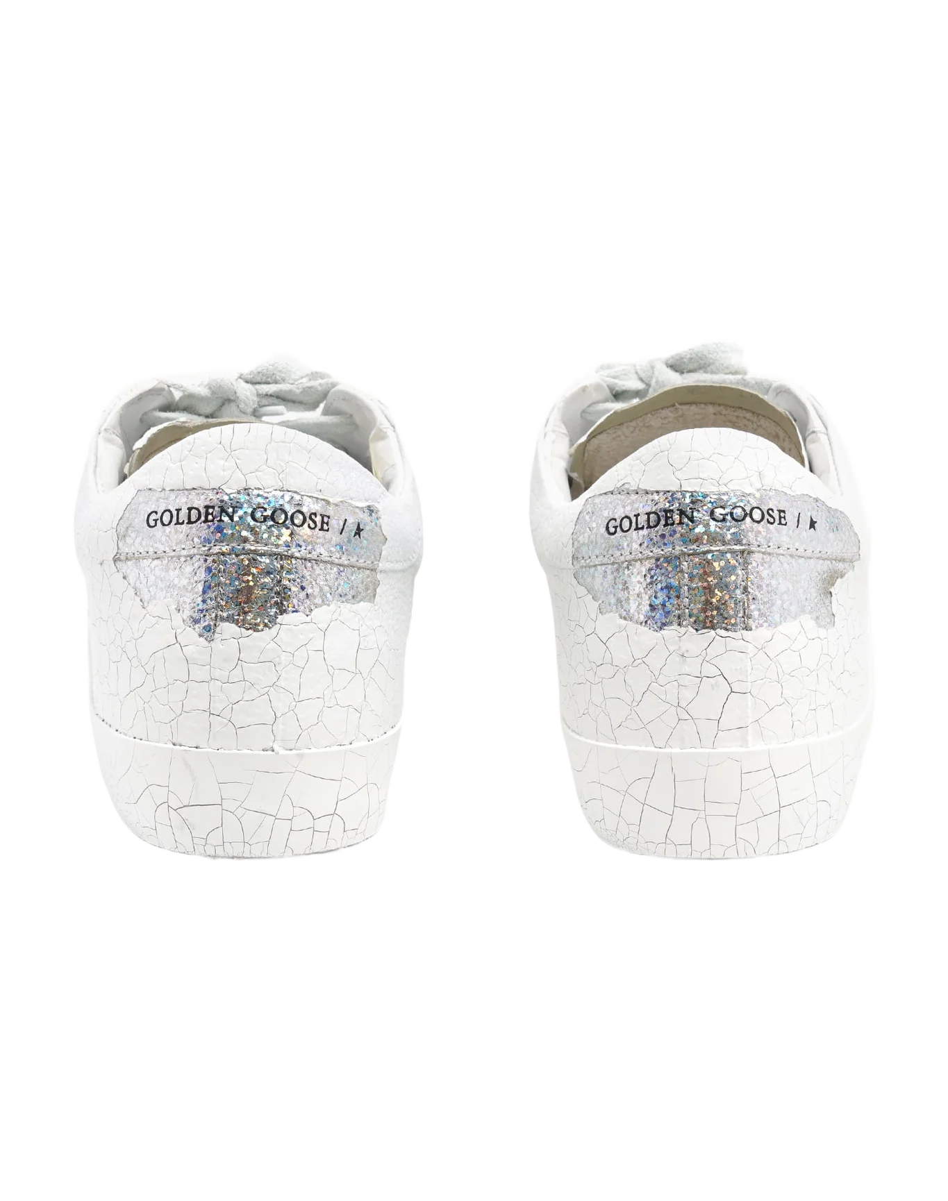 Women | Super-Star Sneakers White Decorated Leather with Silver Glitter Star | Silver x White - Image 8