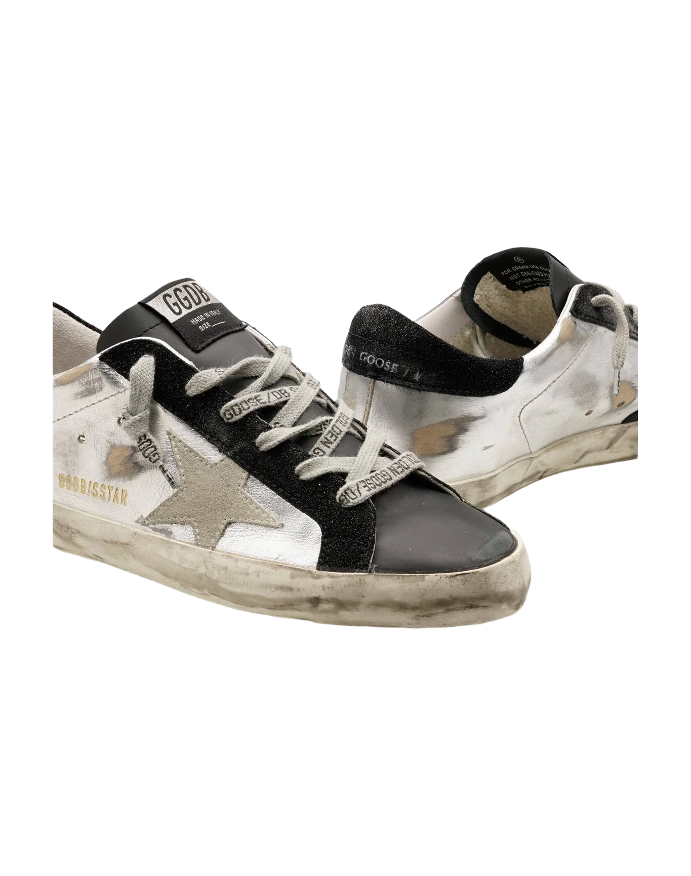 Women | Super-Star Sneakers White Distressed Leather with Grey Suede Star & Black Suede Heel Tab | Silver x Black x Ice