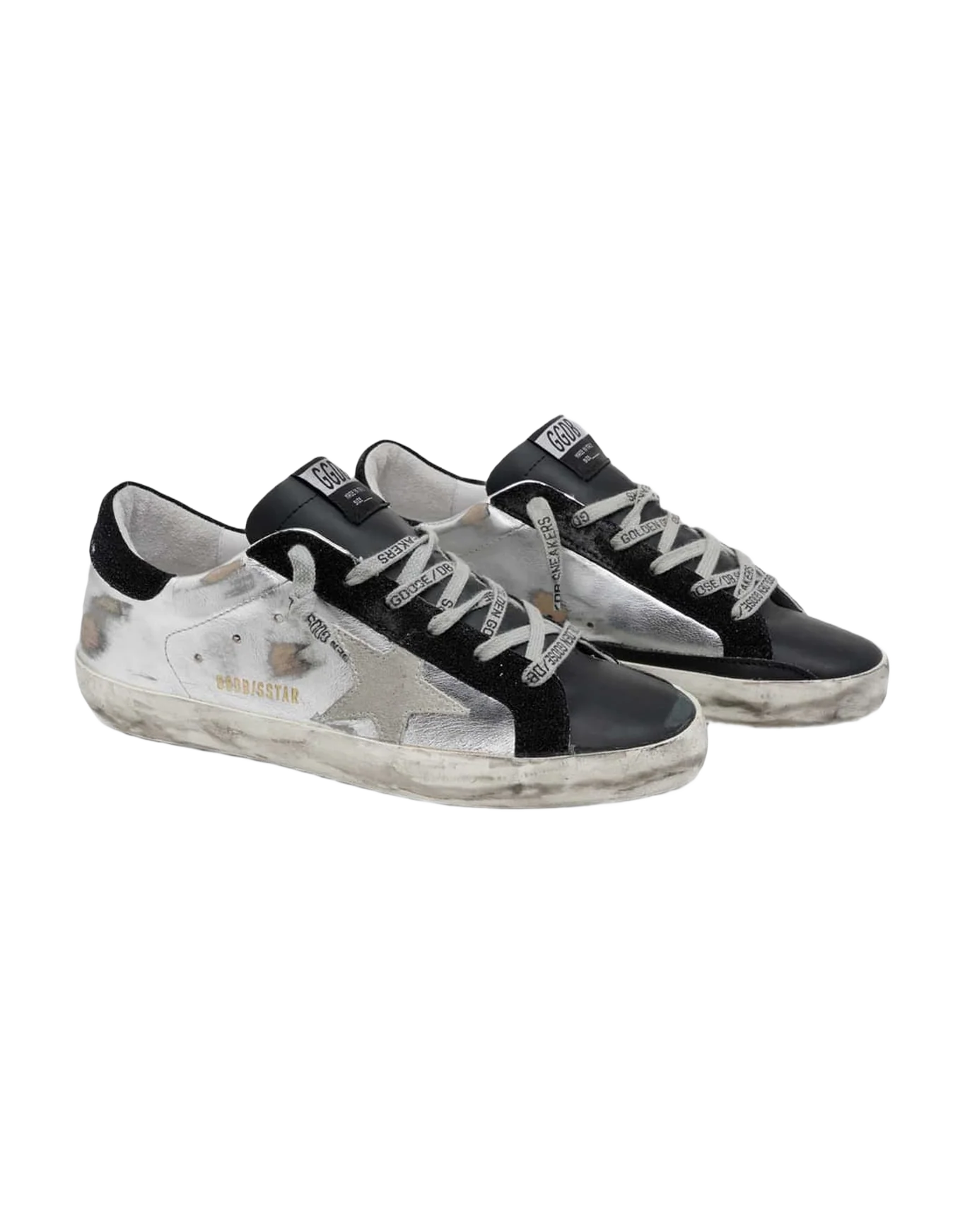 Women | Super-Star Sneakers White Distressed Leather with Grey Suede Star & Black Suede Heel Tab | Silver x Black x Ice - Image 2