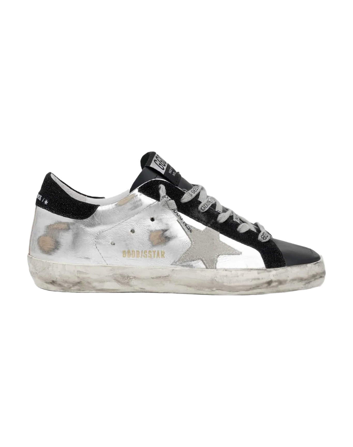 Women | Super-Star Sneakers White Distressed Leather with Grey Suede Star & Black Suede Heel Tab | Silver x Black x Ice - Image 3