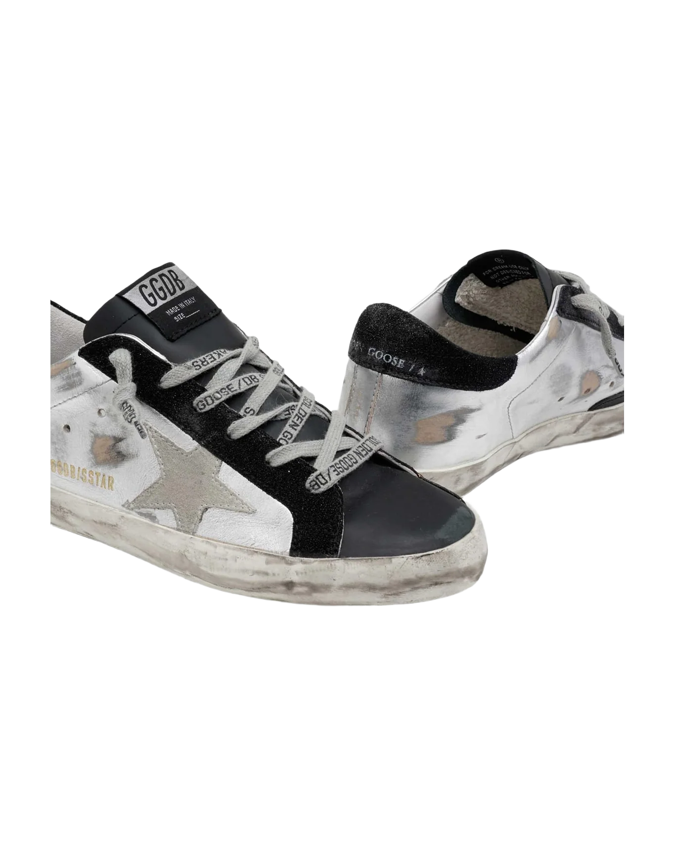 Women | Super-Star Sneakers White Distressed Leather with Grey Suede Star & Black Suede Heel Tab | Silver x Black x Ice - Image 4