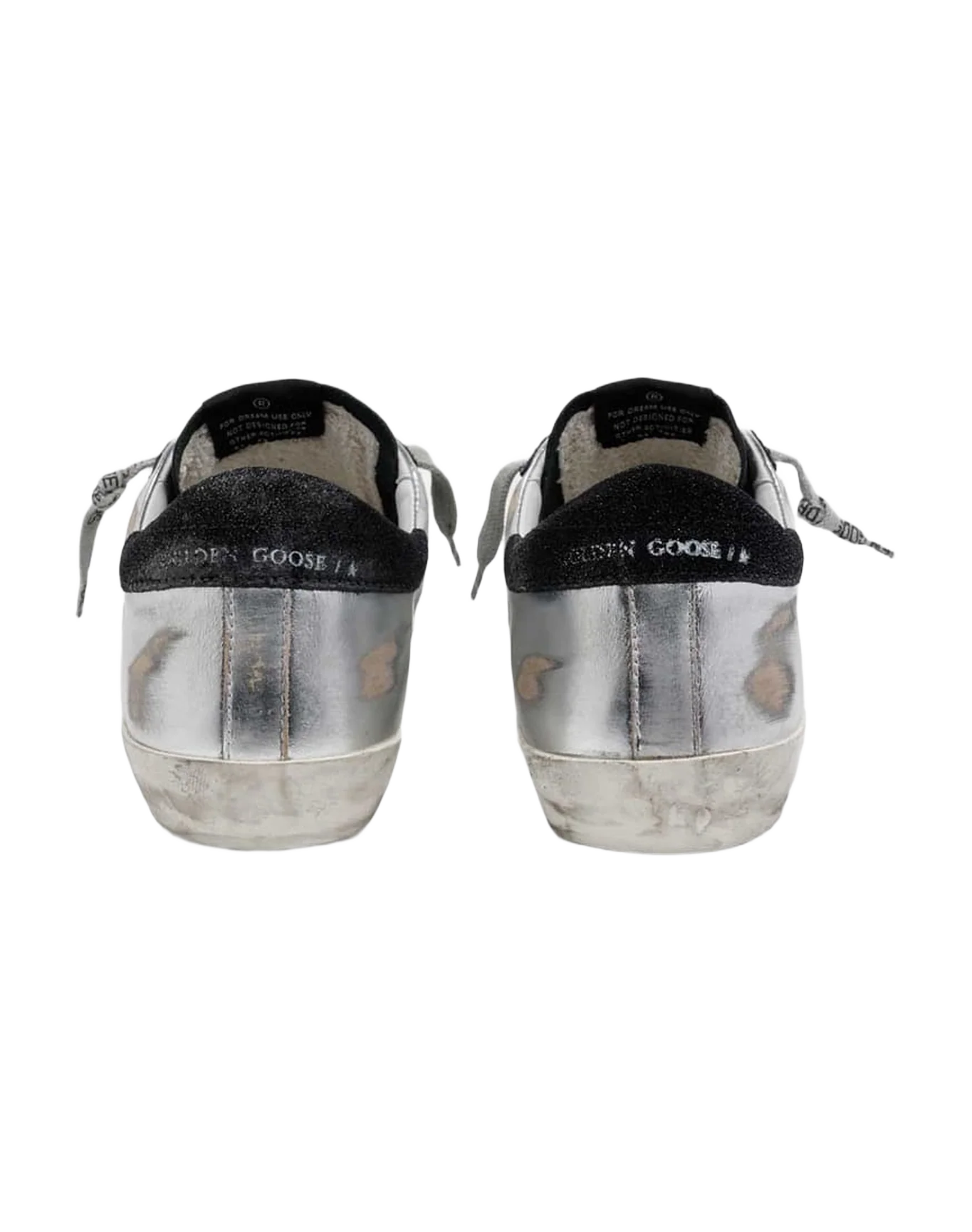 Women | Super-Star Sneakers White Distressed Leather with Grey Suede Star & Black Suede Heel Tab | Silver x Black x Ice - Image 5