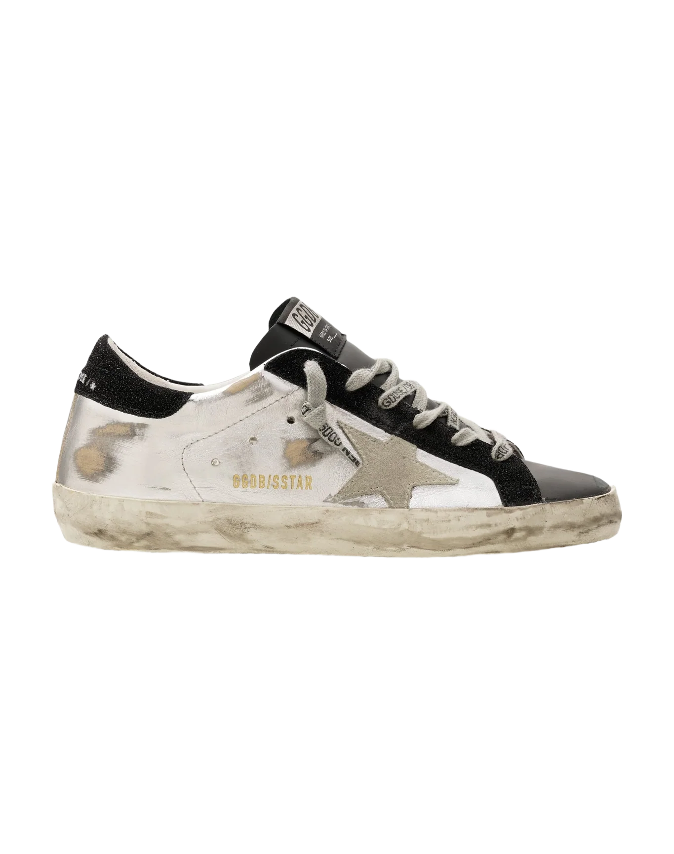 Women | Super-Star Sneakers White Distressed Leather with Grey Suede Star & Black Suede Heel Tab | Silver x Black x Ice - Image 6