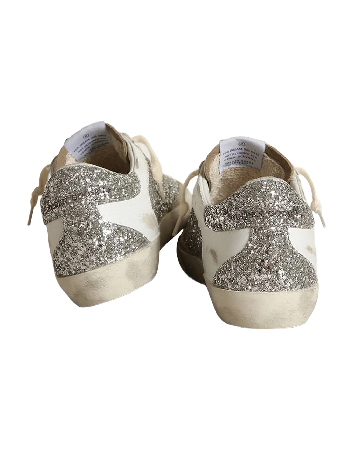 Women | Super-Star Sneakers White Leather & Silver Glitter with Suede Star | Silver x White x Taupe - Image 4