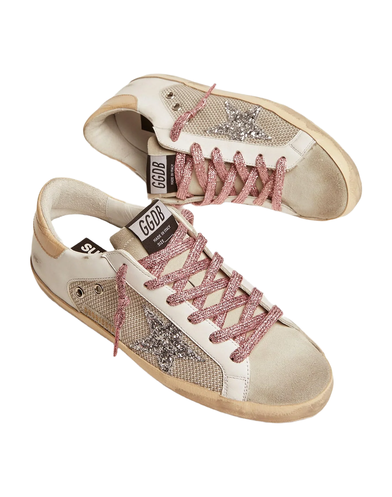 Women | Super-Star Sneakers White Leather & Silver Mesh | Light Silver x White x Ice x Silver x Beige - Image 3