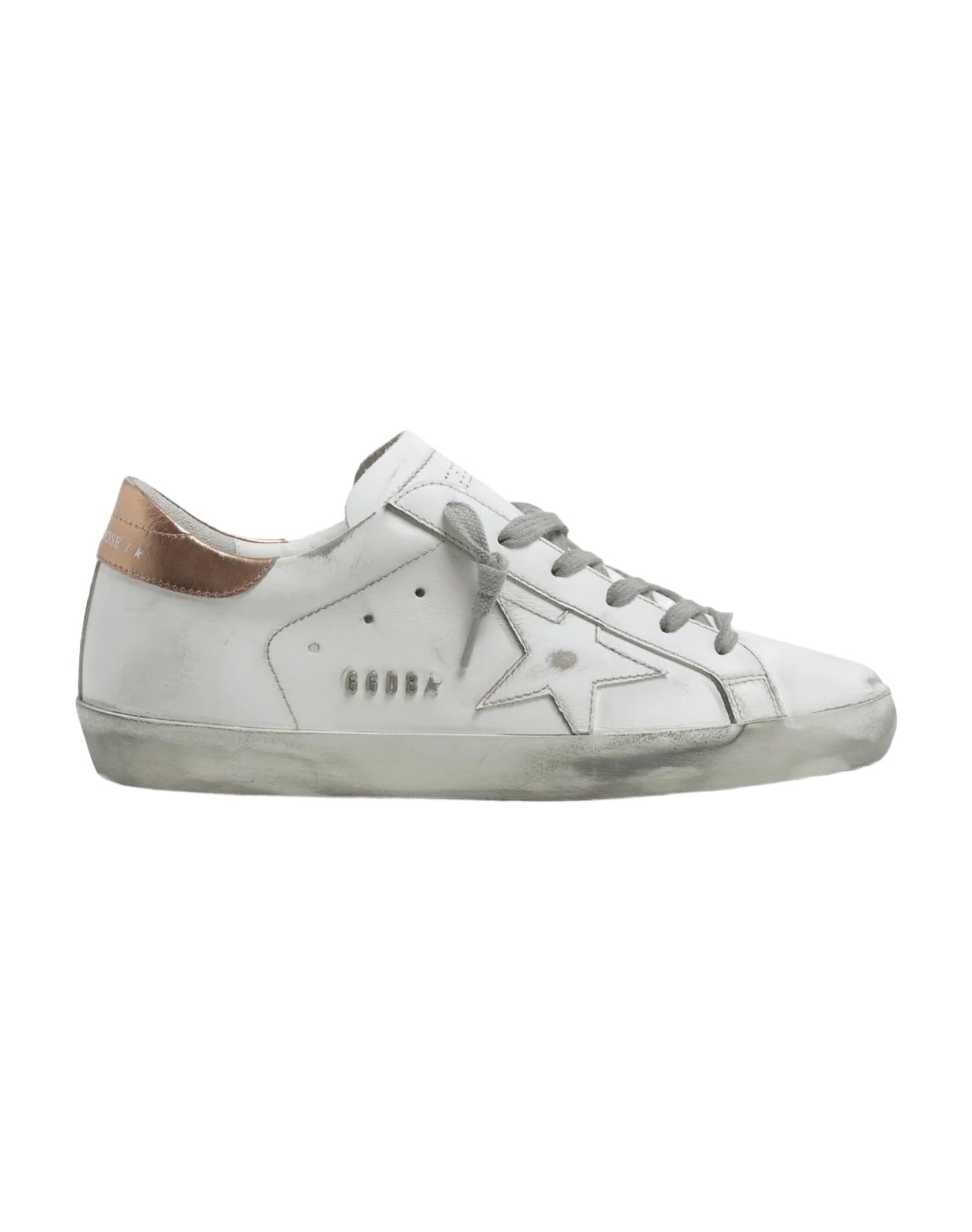 Women | Super-Star Sneakers White Leather with Bronze Heel Tab | White x Gold