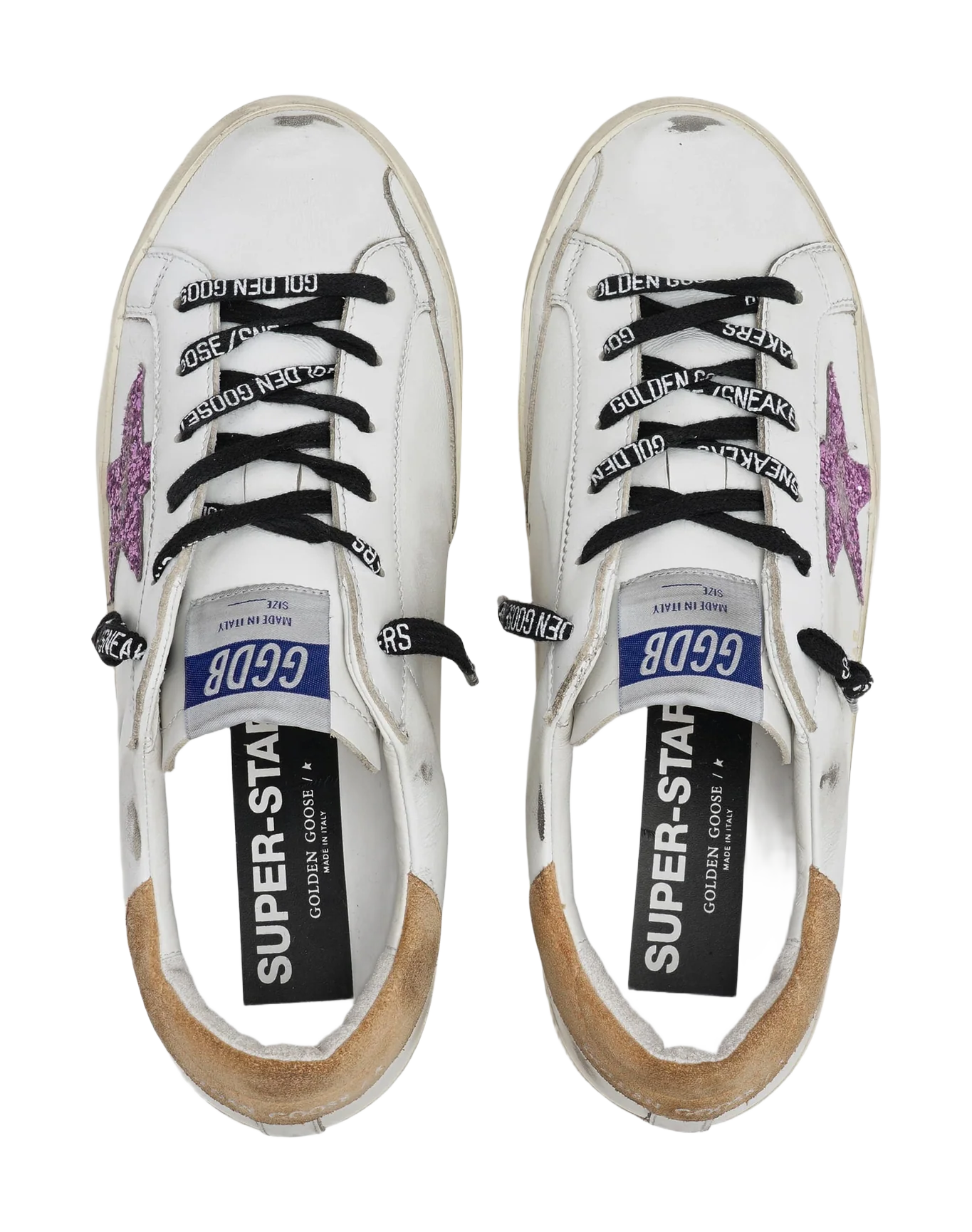 Women | Super-Star Sneakers White Leather with Lavender-Colored Glitter Star | White x Lavander x Beige - Image 2