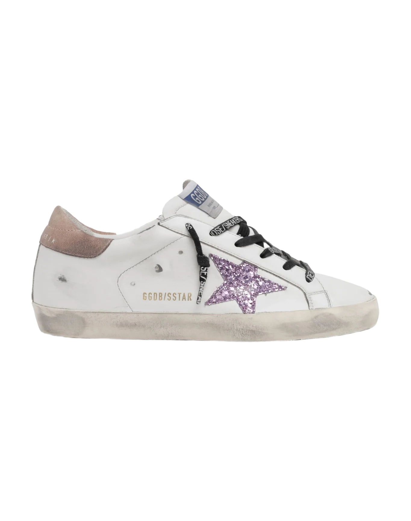 Women | Super-Star Sneakers White Leather with Lavender-Colored Glitter Star | White x Lavander x Beige - Image 4
