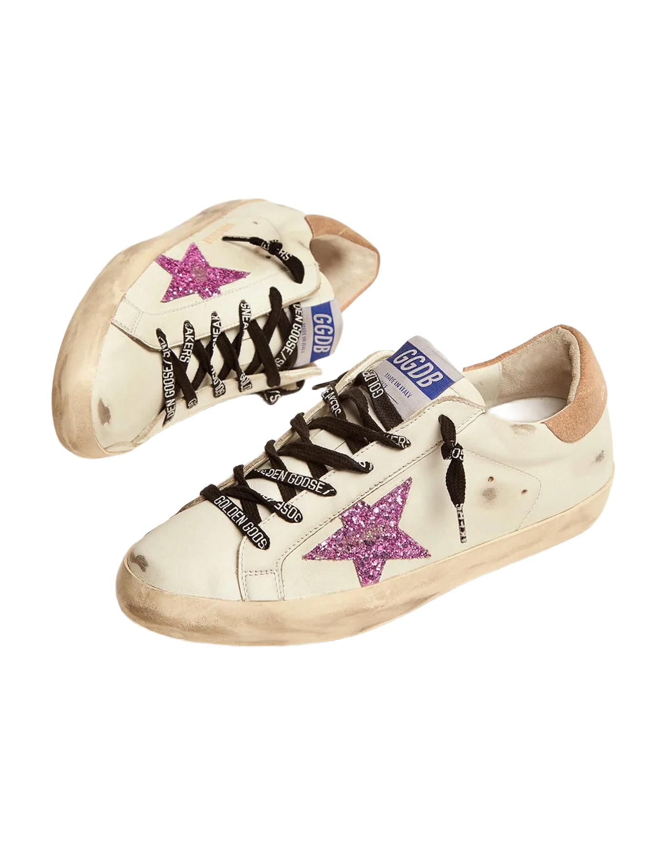 Women | Super-Star Sneakers White Leather with Lavender-Colored Glitter Star | White x Lavander x Beige - Image 5