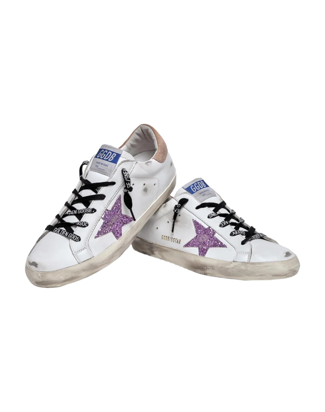 Women | Super-Star Sneakers White Leather with Lavender-Colored Glitter Star | White x Lavander x Beige - Image 9