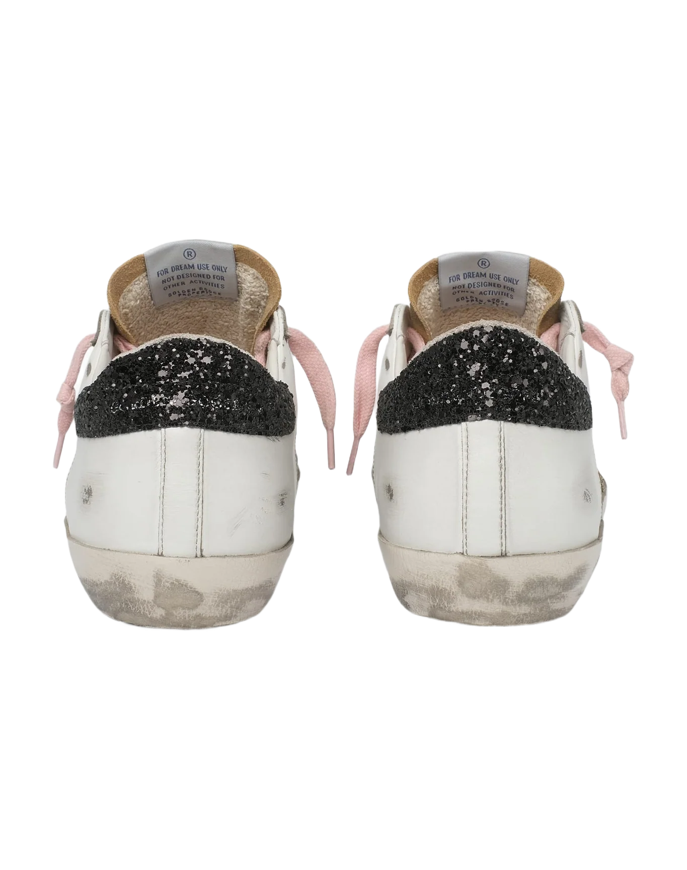 Women | Super-Star Sneakers White Leather with Leopard Pony Skin Star & Black Glitter Heel Tab | Silver x White x Cappuccino x Beige Brown Leo x Black - Image 5