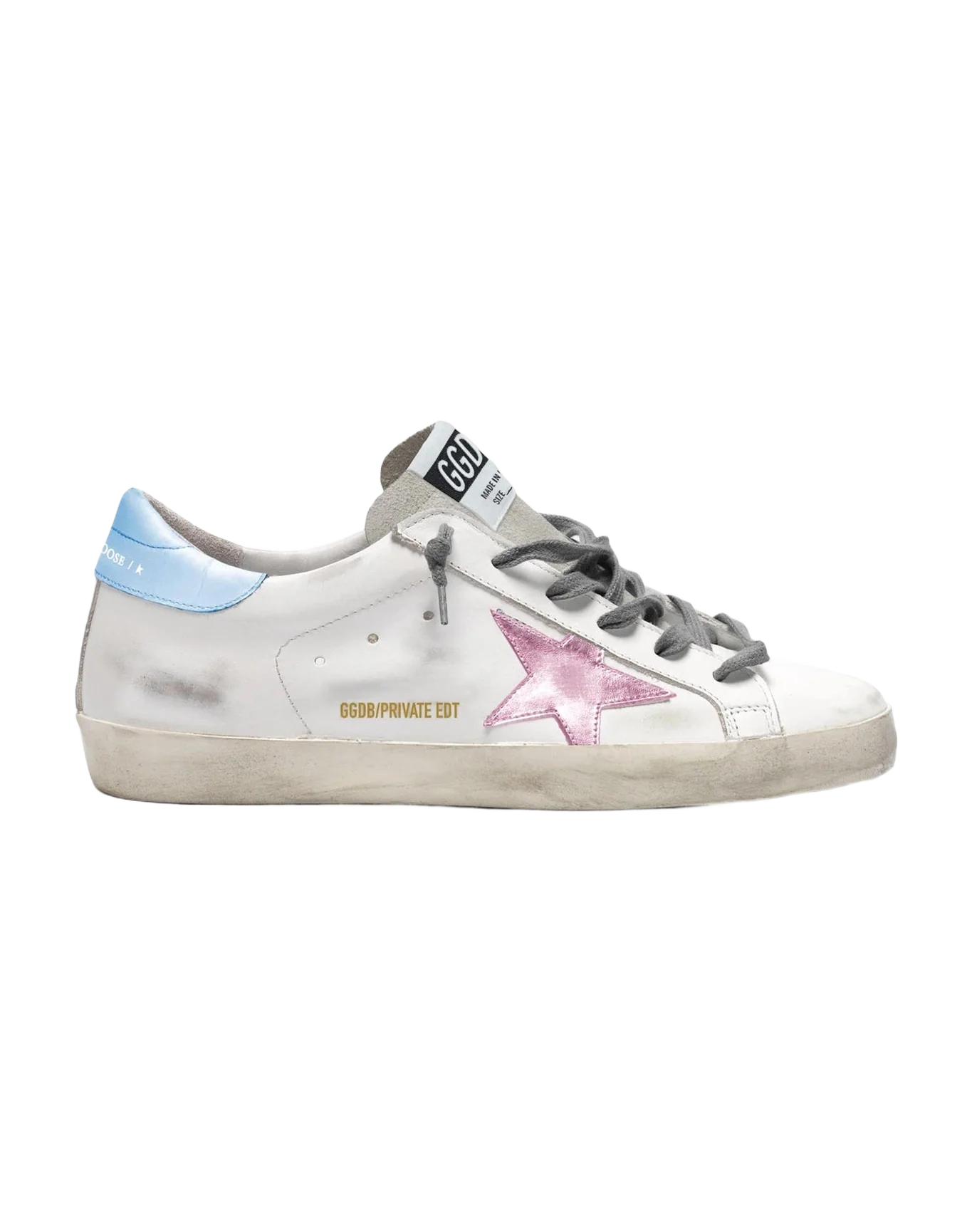 Women | Super-Star Sneakers White Leather with Metallic Pink Star & Turquoise Heel Tab | White x Ice x Pink x Light Blue