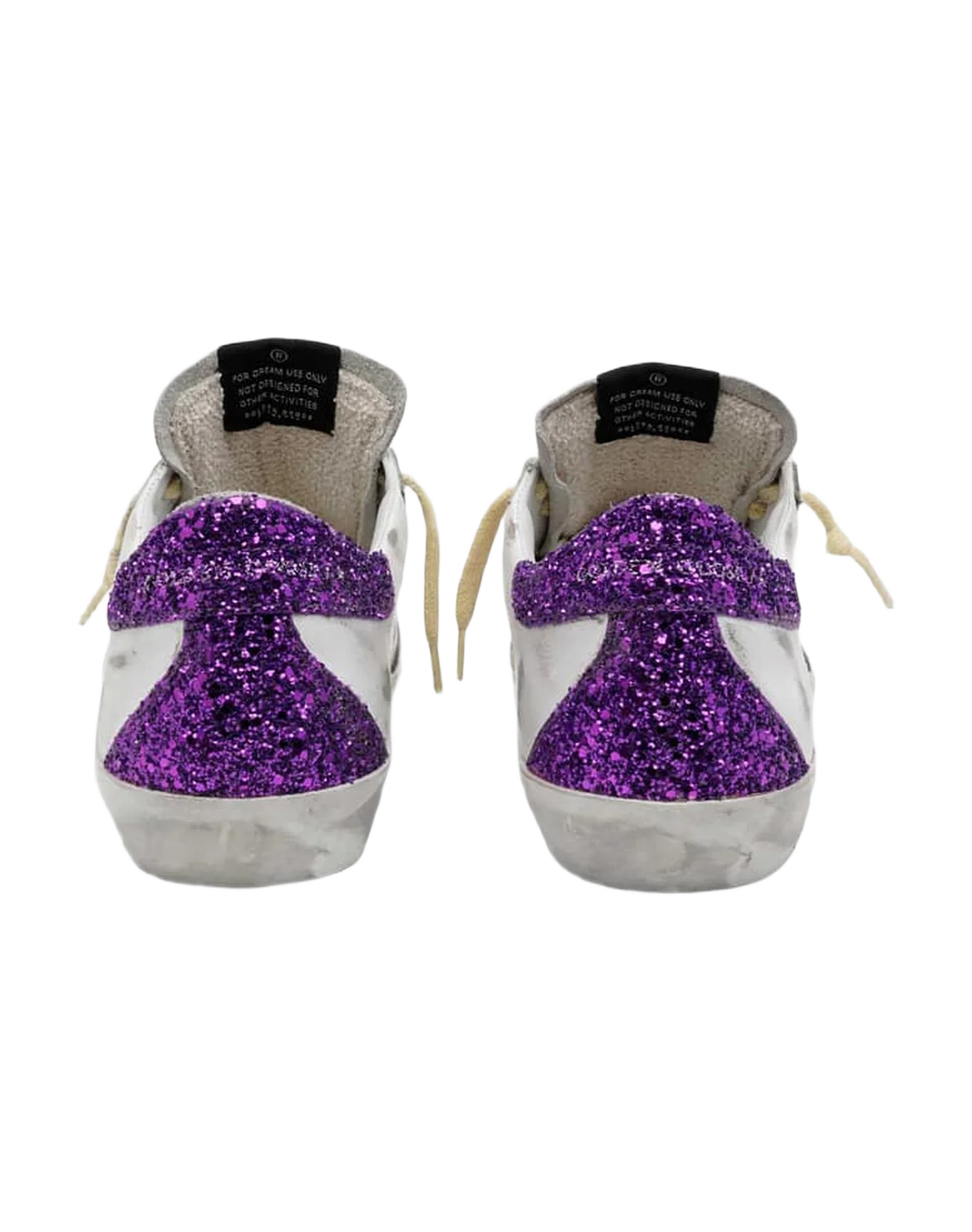 Women | Super-Star Sneakers White Leather with Silver Leather Star & Purple Glitter Heel Tab | White x Ice x Silver x Purple - Image 3