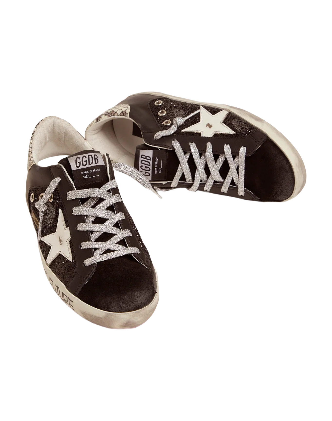 Women | Super-Star Sneakers with Glitter & Handwritten Lettering | Black x White x Rock Snake - Image 2