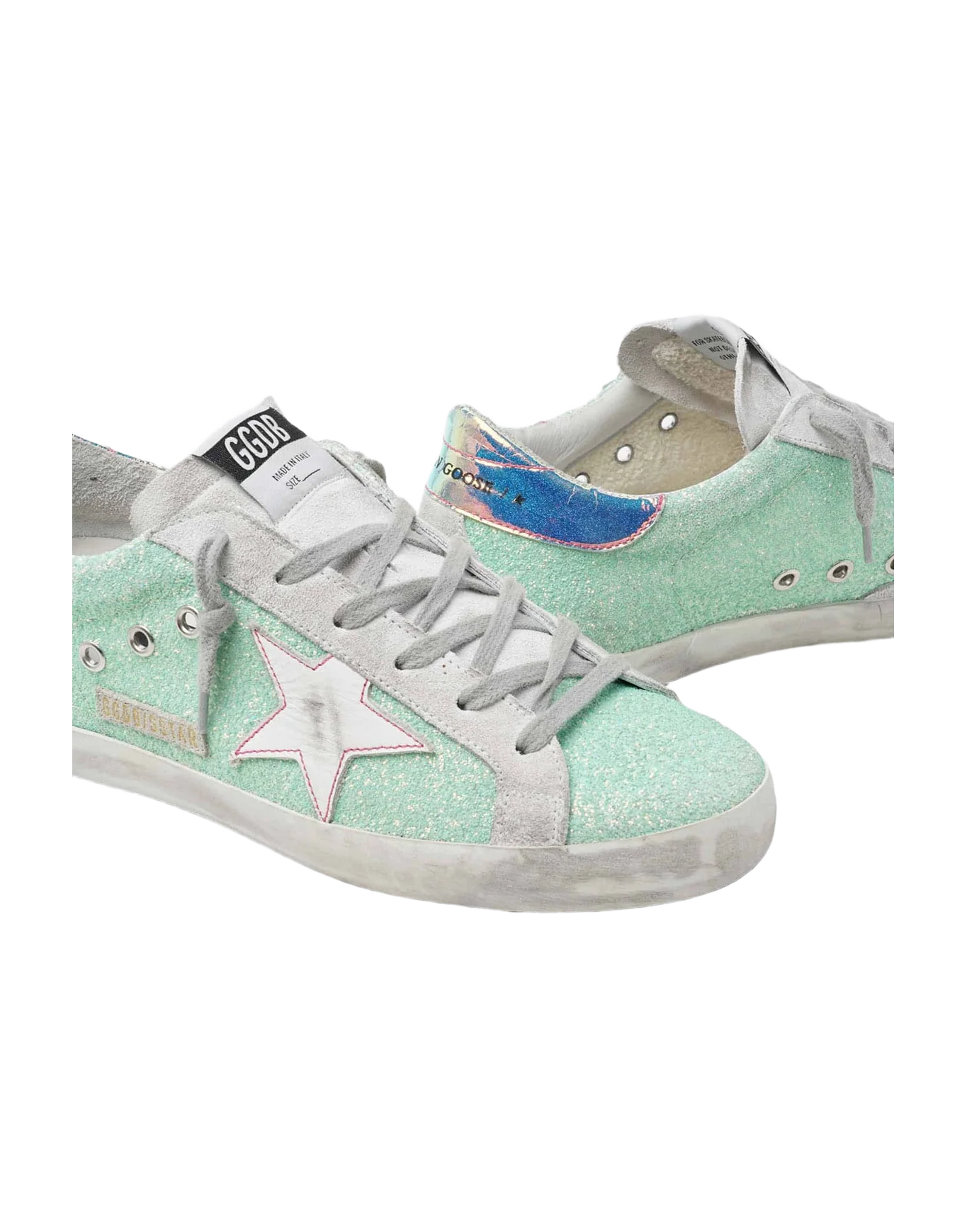 Women | Super-Star Sneakers with Green Glitter & Chrome Heel Tab - Image 2