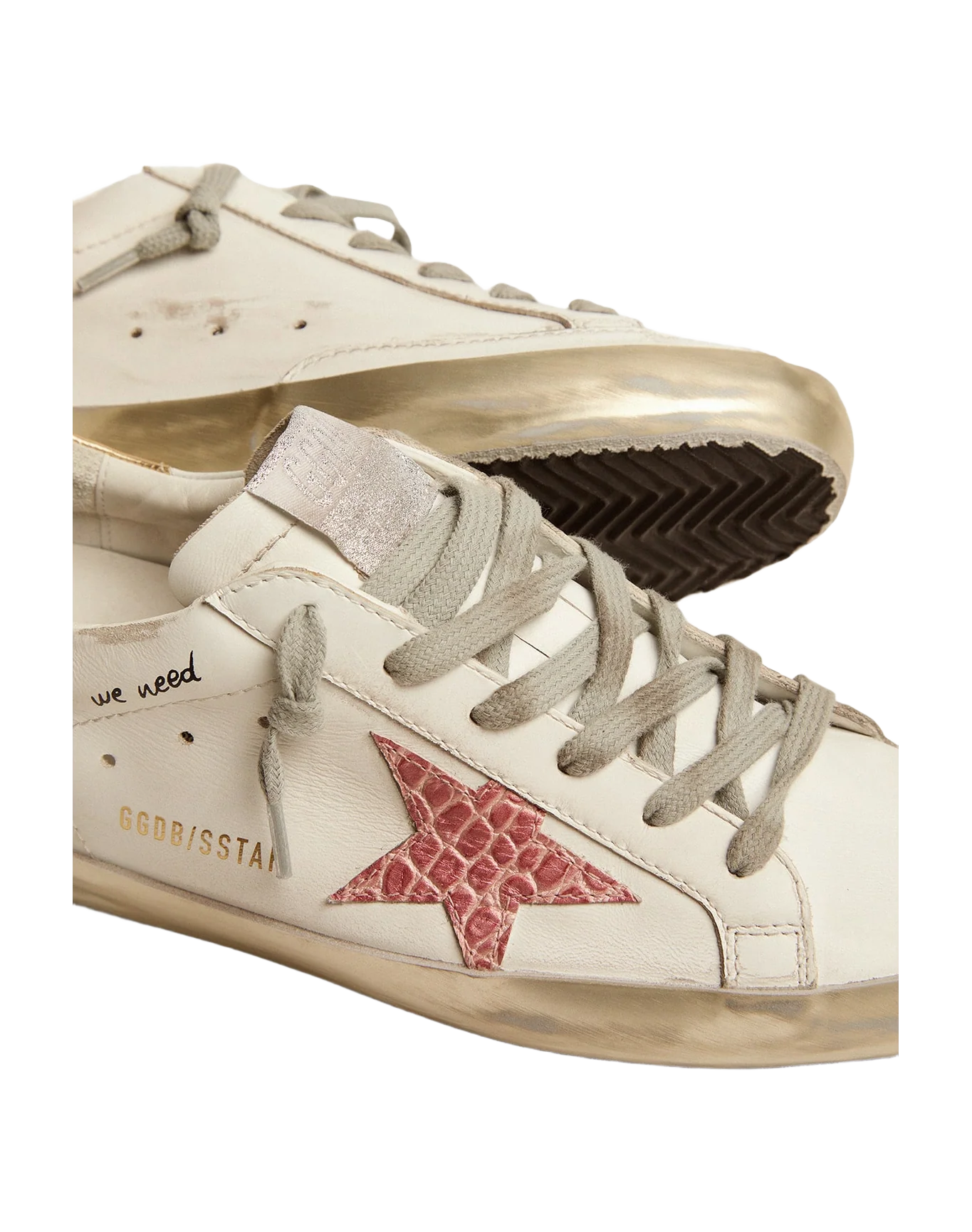 Women | Super-Star Sneakers with Handwritten Lettering & Crocodile-Print Leather Stars | White x Pale Pink x Blue x Gold - Image 4
