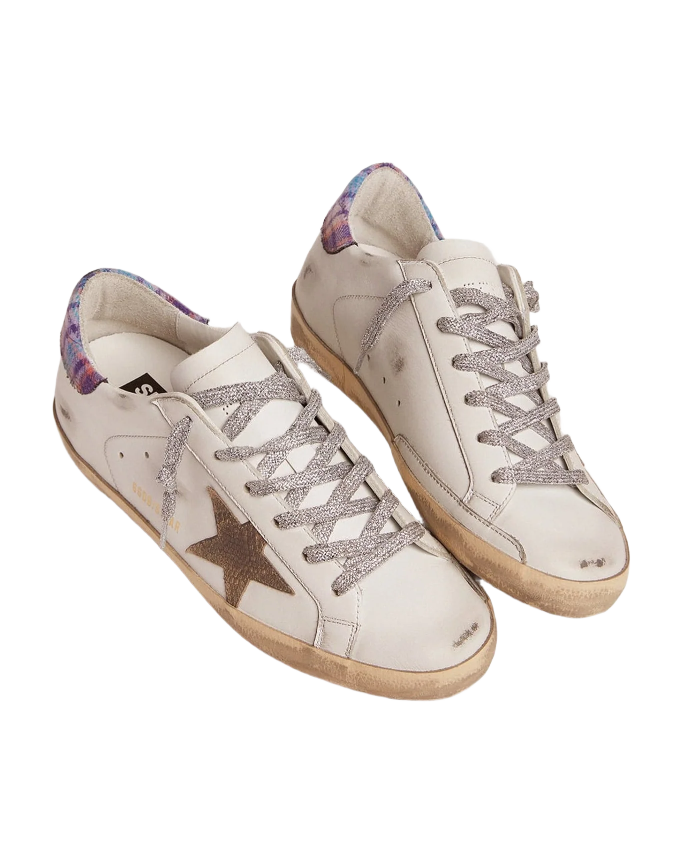 Women | Super-Star Sneakers with Jacquard Heel Tab & Snake-Print Suede Star | White x Beige x Multicolor