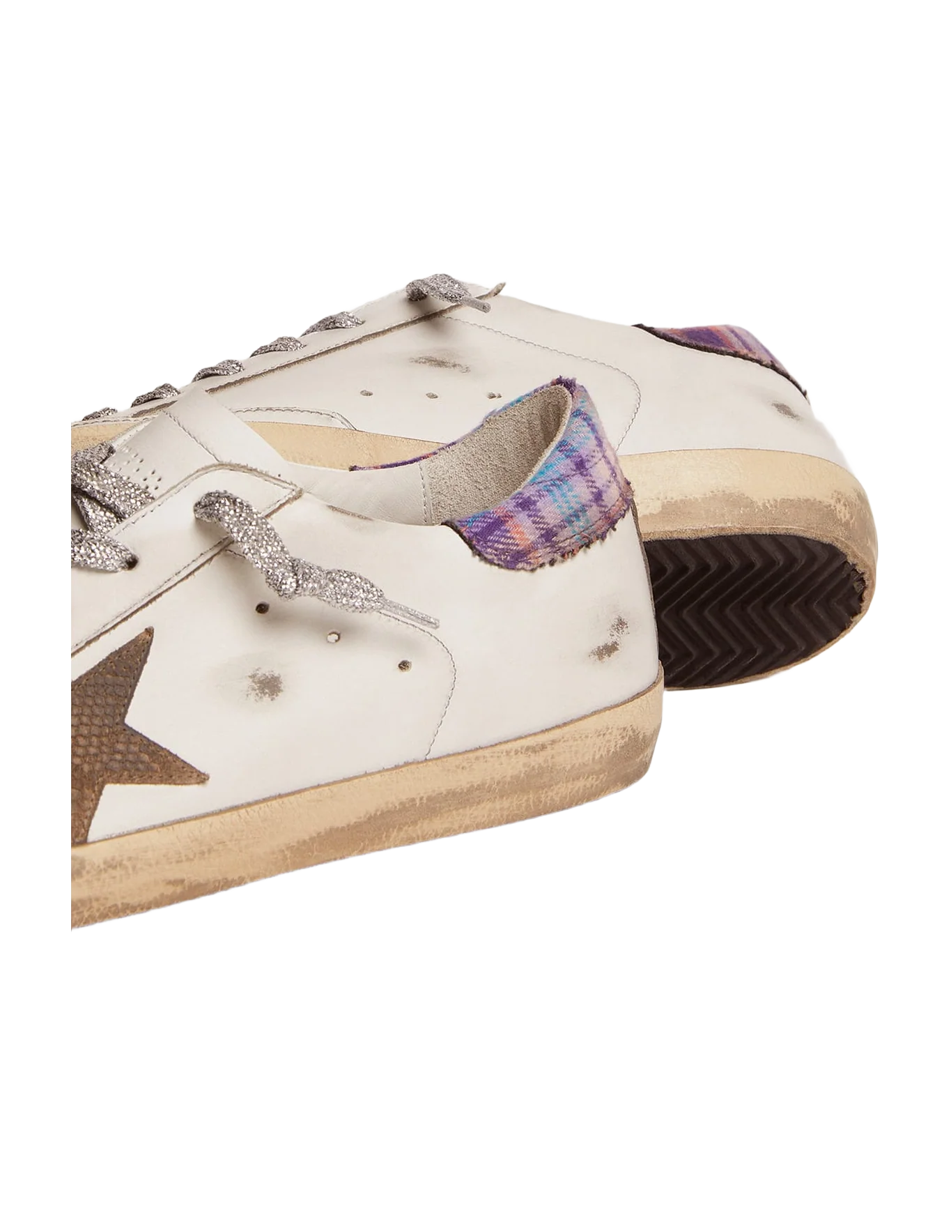 Women | Super-Star Sneakers with Jacquard Heel Tab & Snake-Print Suede Star | White x Beige x Multicolor - Image 8