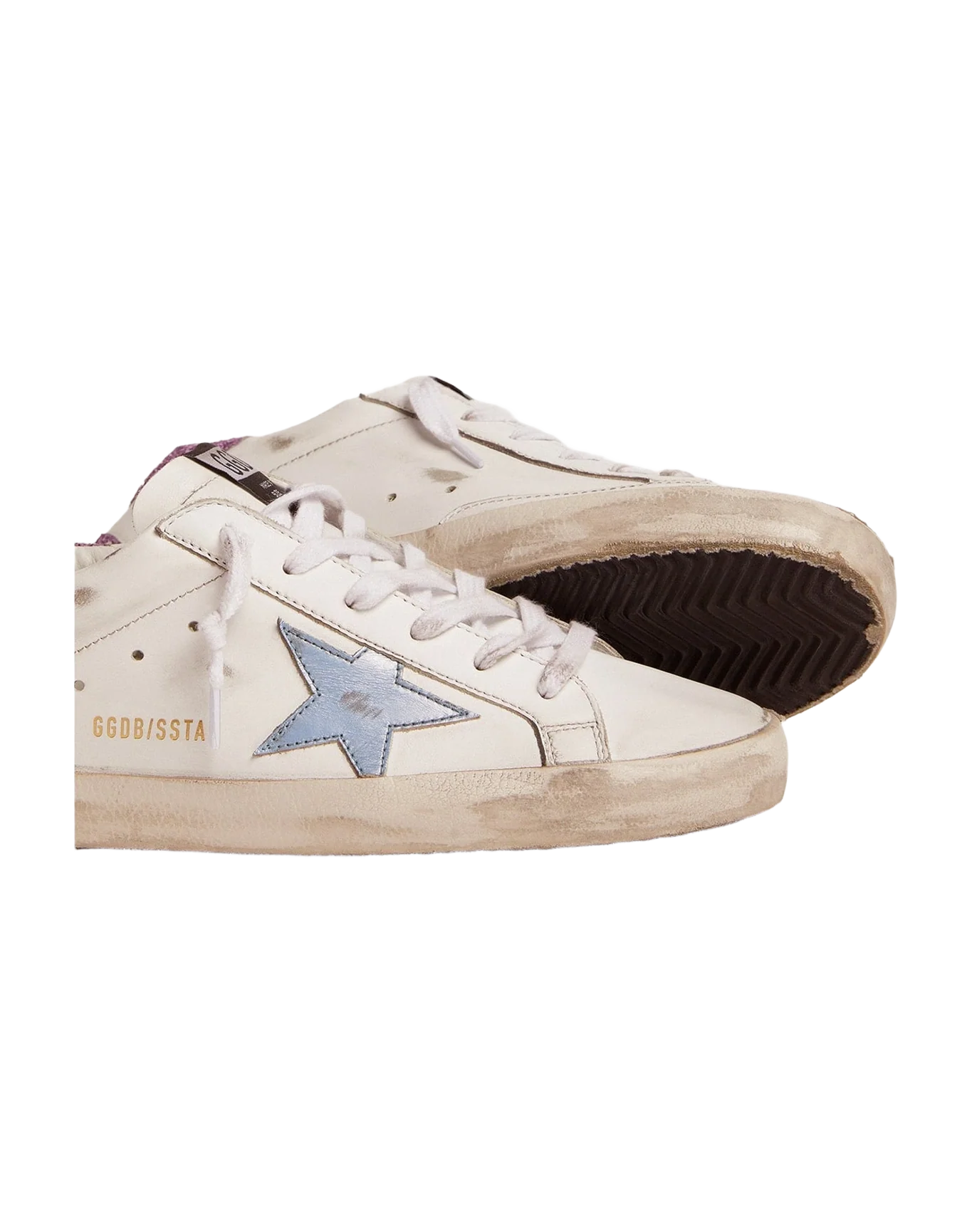 Women | Super-Star Sneakers with Lavender Glitter Heel Tab & Light Blue Star | White x Sky x Lavander