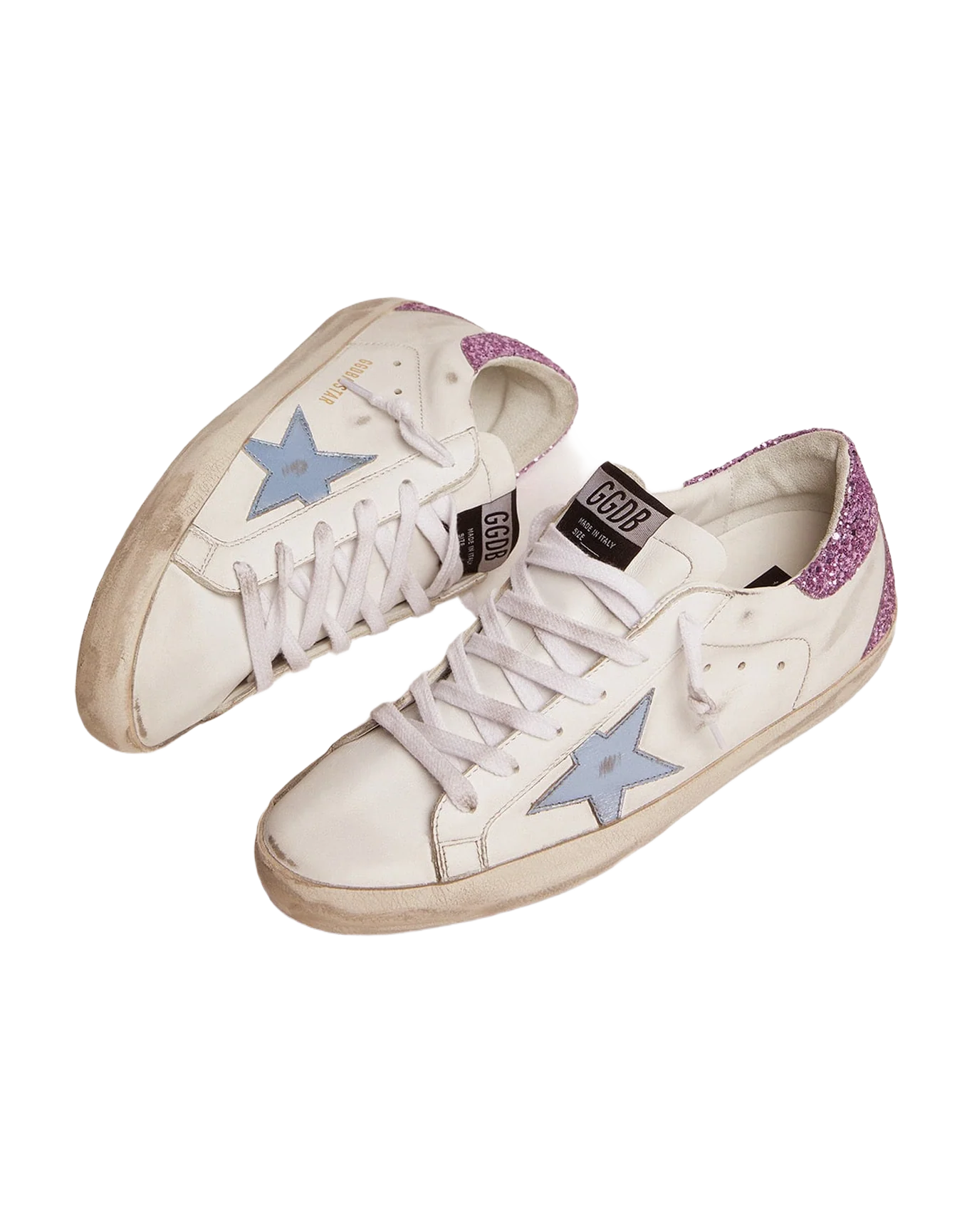Women | Super-Star Sneakers with Lavender Glitter Heel Tab & Light Blue Star | White x Sky x Lavander - Image 4