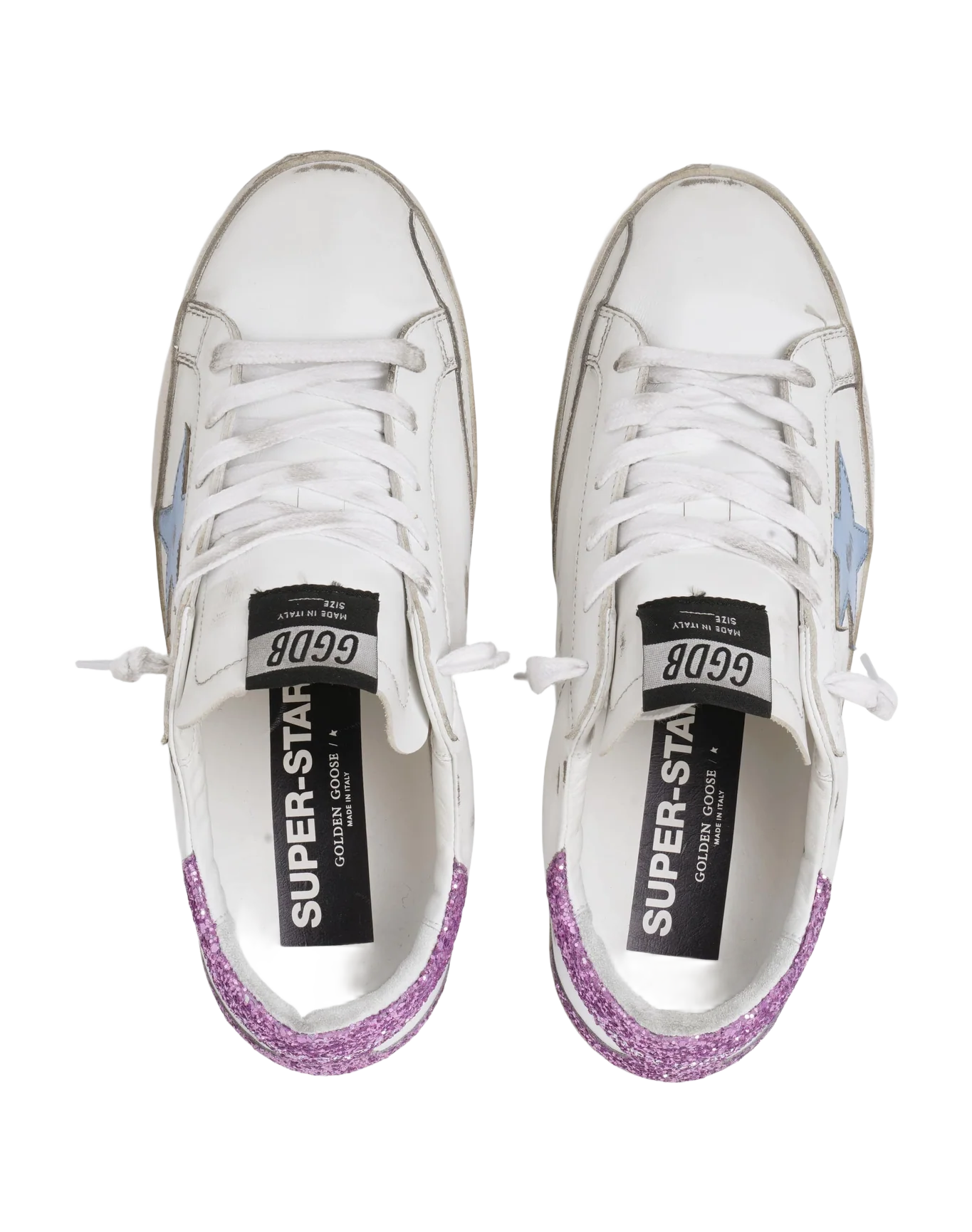 Women | Super-Star Sneakers with Lavender Glitter Heel Tab & Light Blue Star | White x Sky x Lavander - Image 6