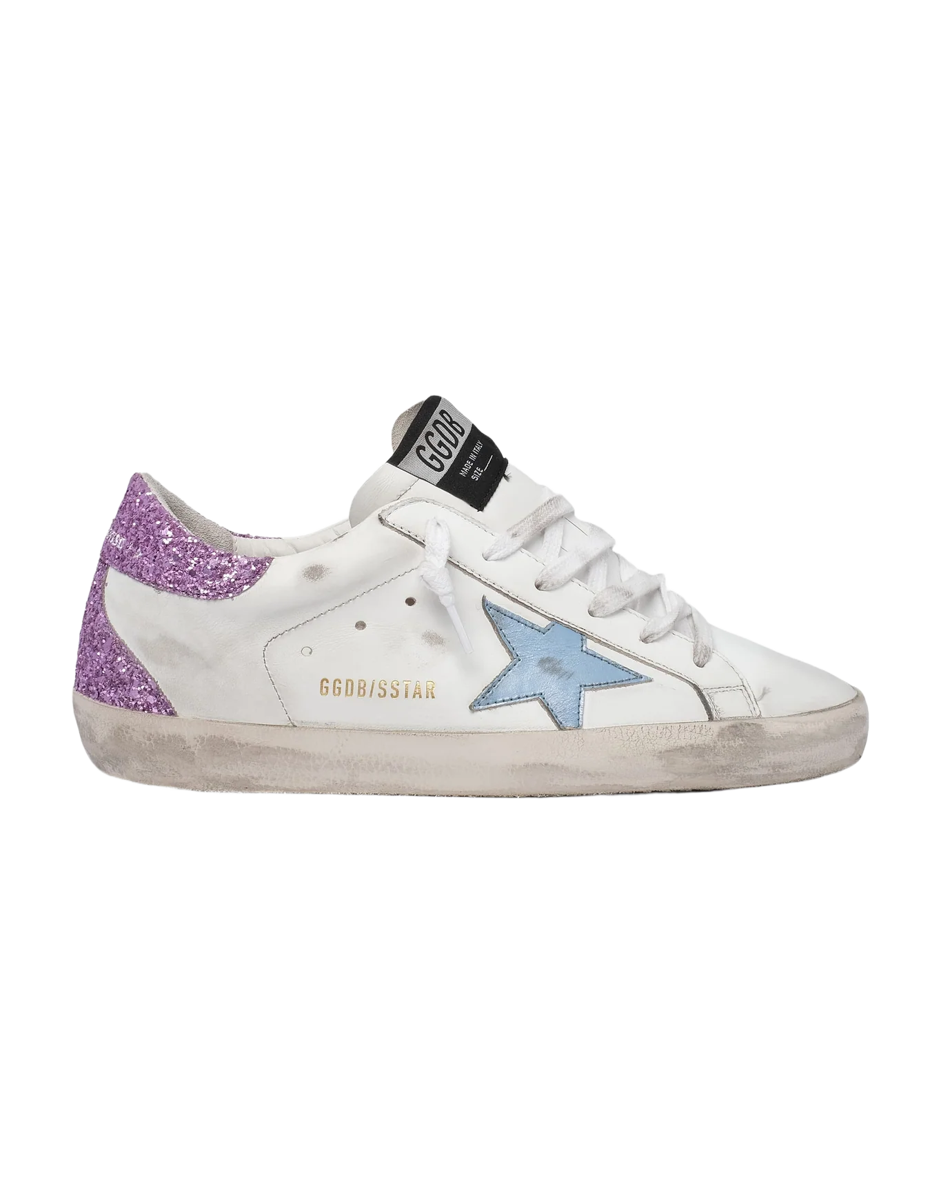 Women | Super-Star Sneakers with Lavender Glitter Heel Tab & Light Blue Star | White x Sky x Lavander - Image 8