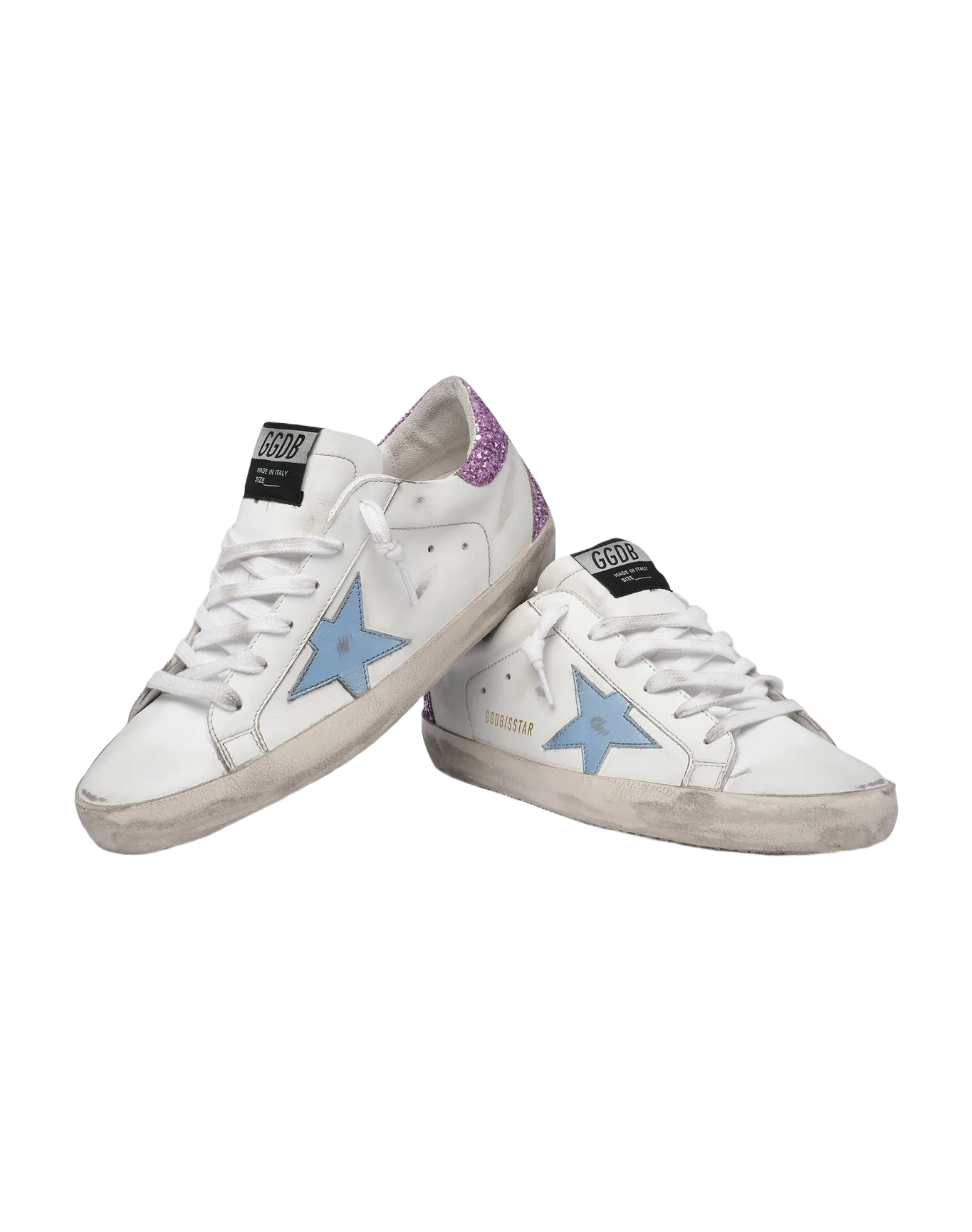 Women | Super-Star Sneakers with Lavender Glitter Heel Tab & Light Blue Star | White x Sky x Lavander - Image 9