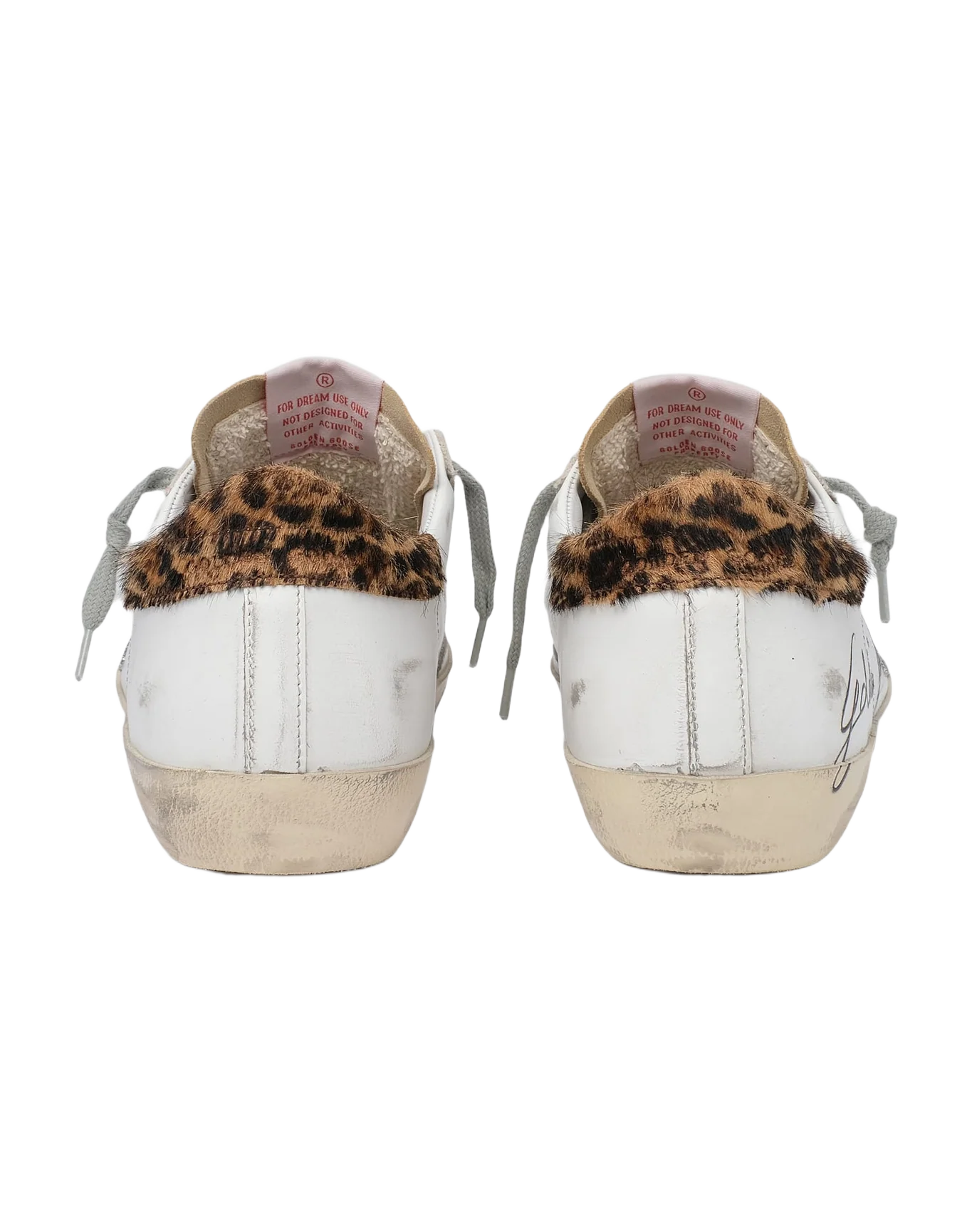 Women | Super-Star Sneakers with Leopard-Print Pony Skin Heel Tab & Swarovski Star | White x Beige x Silver x Beige Brown Leo - Image 7