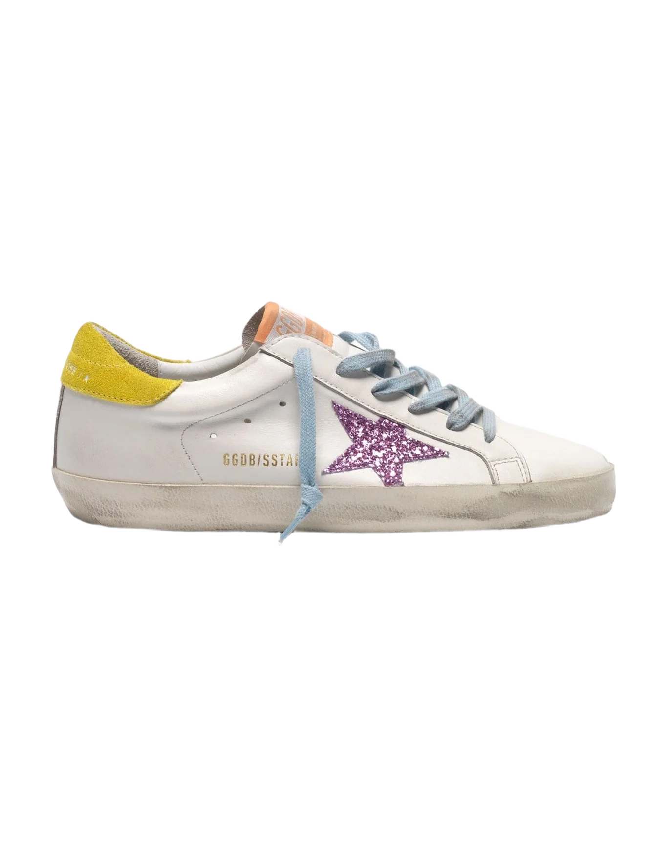 Women | Super-Star Sneakers with Pink Glittery Star & Yellow Heel Tab