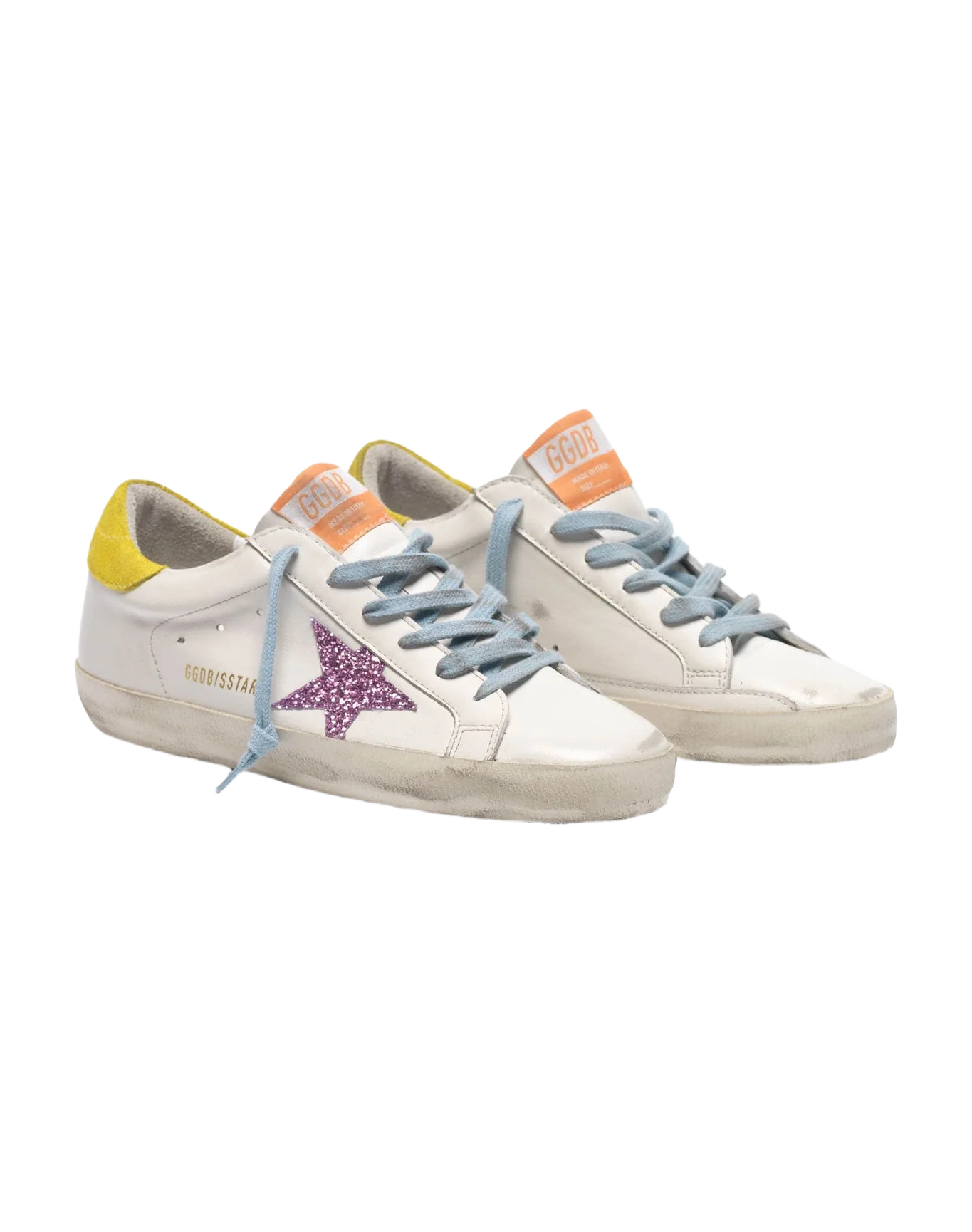 Women | Super-Star Sneakers with Pink Glittery Star & Yellow Heel Tab - Image 2