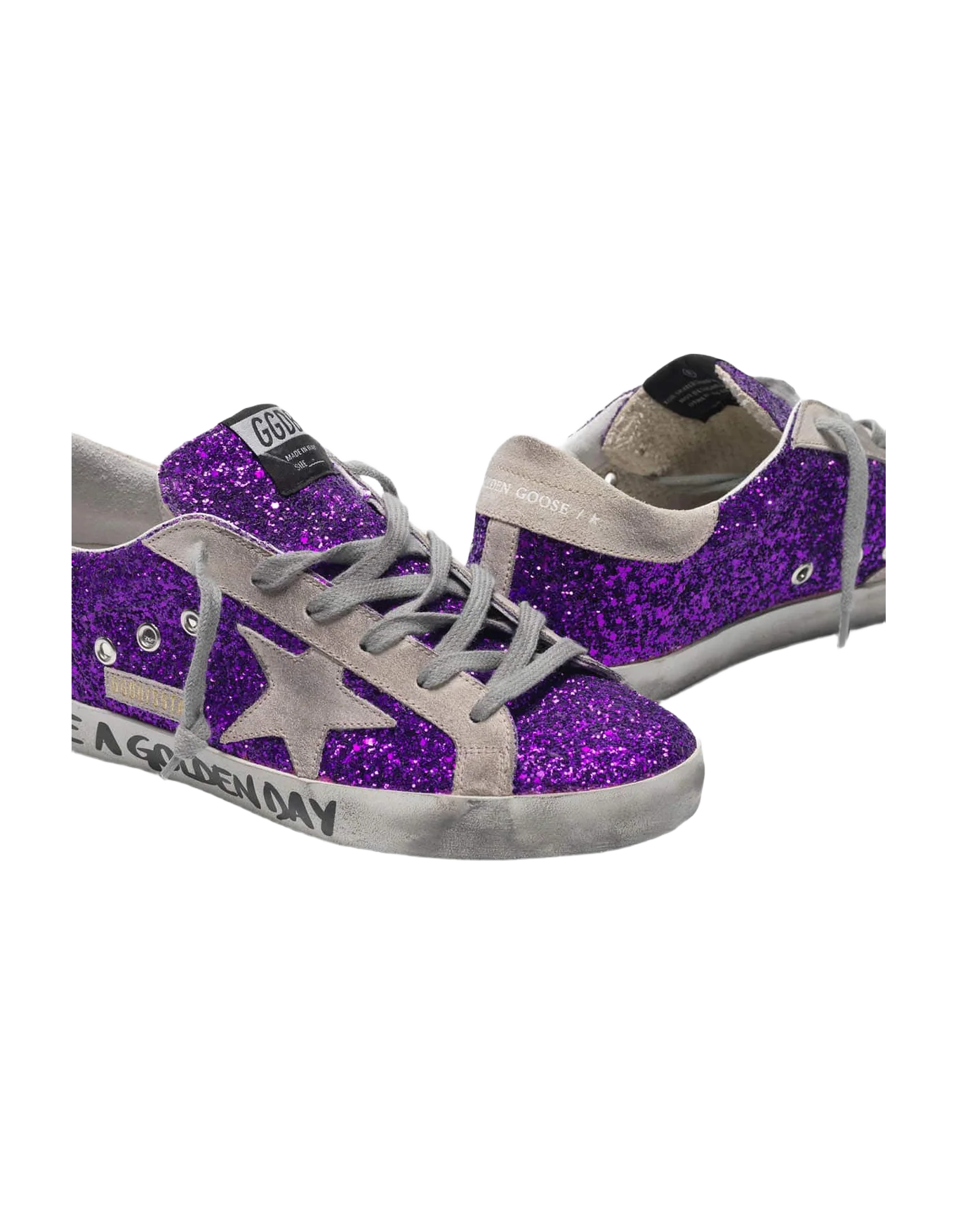 Women | Super-Star Sneakers with Purple Glitter & Lettering On The Foxing - Image 5