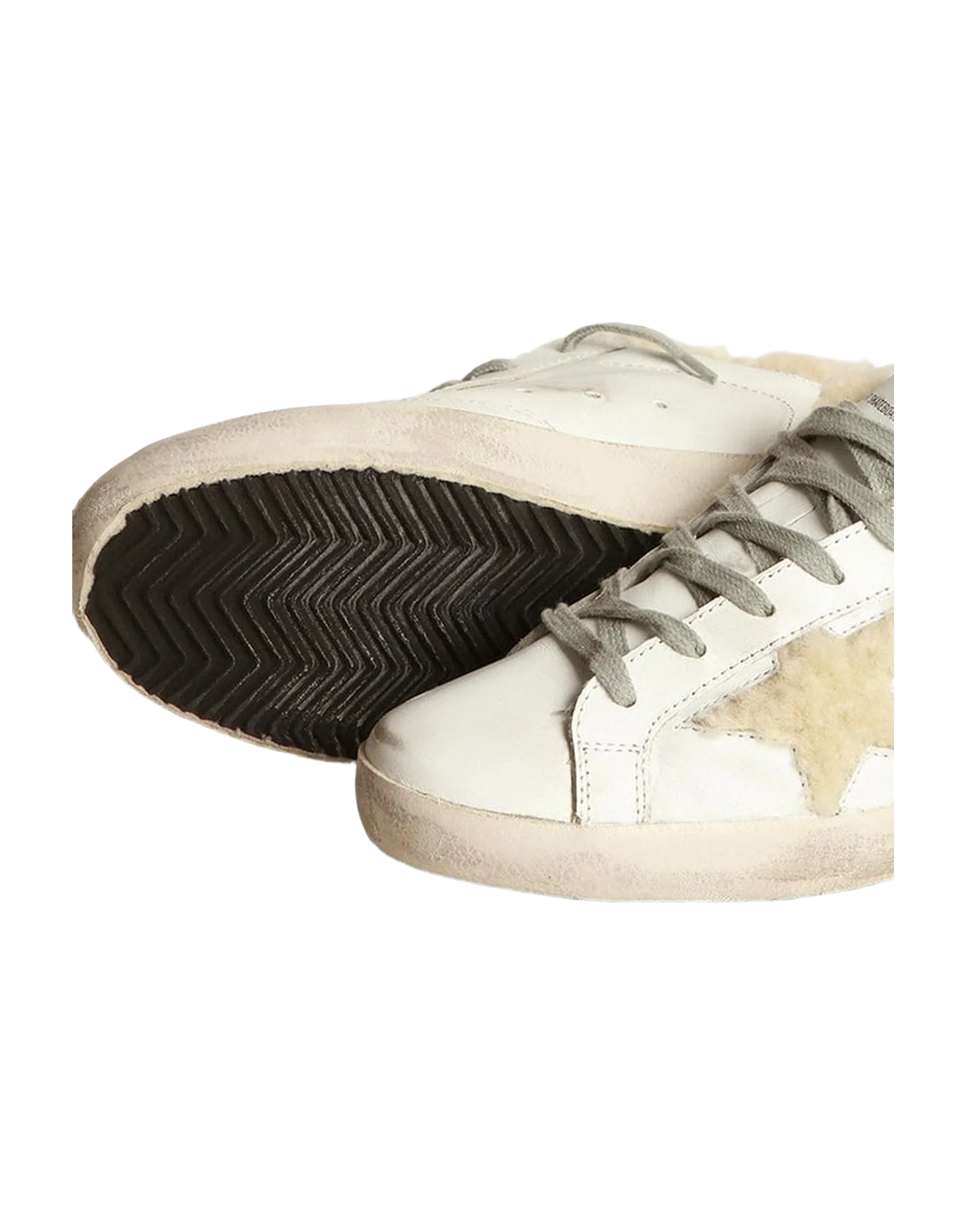 Women | Super-Star Sneakers with Shearling Inserts | White x Beige - Image 3