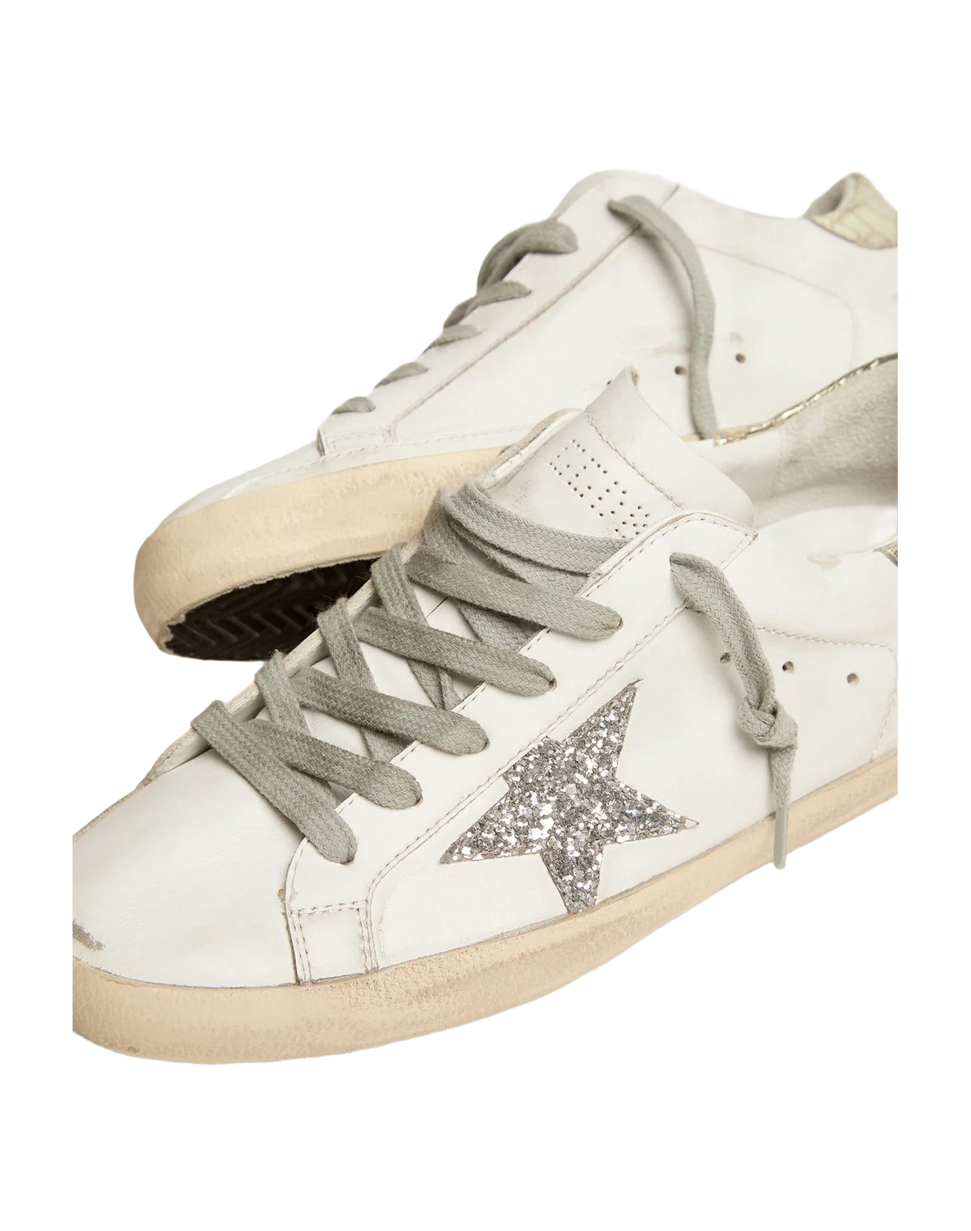 Women | Super-Star Sneakers with Silver Glitter Star & Glossy Gold Leather Heel Tab | White x Silver x Platinum - Image 7