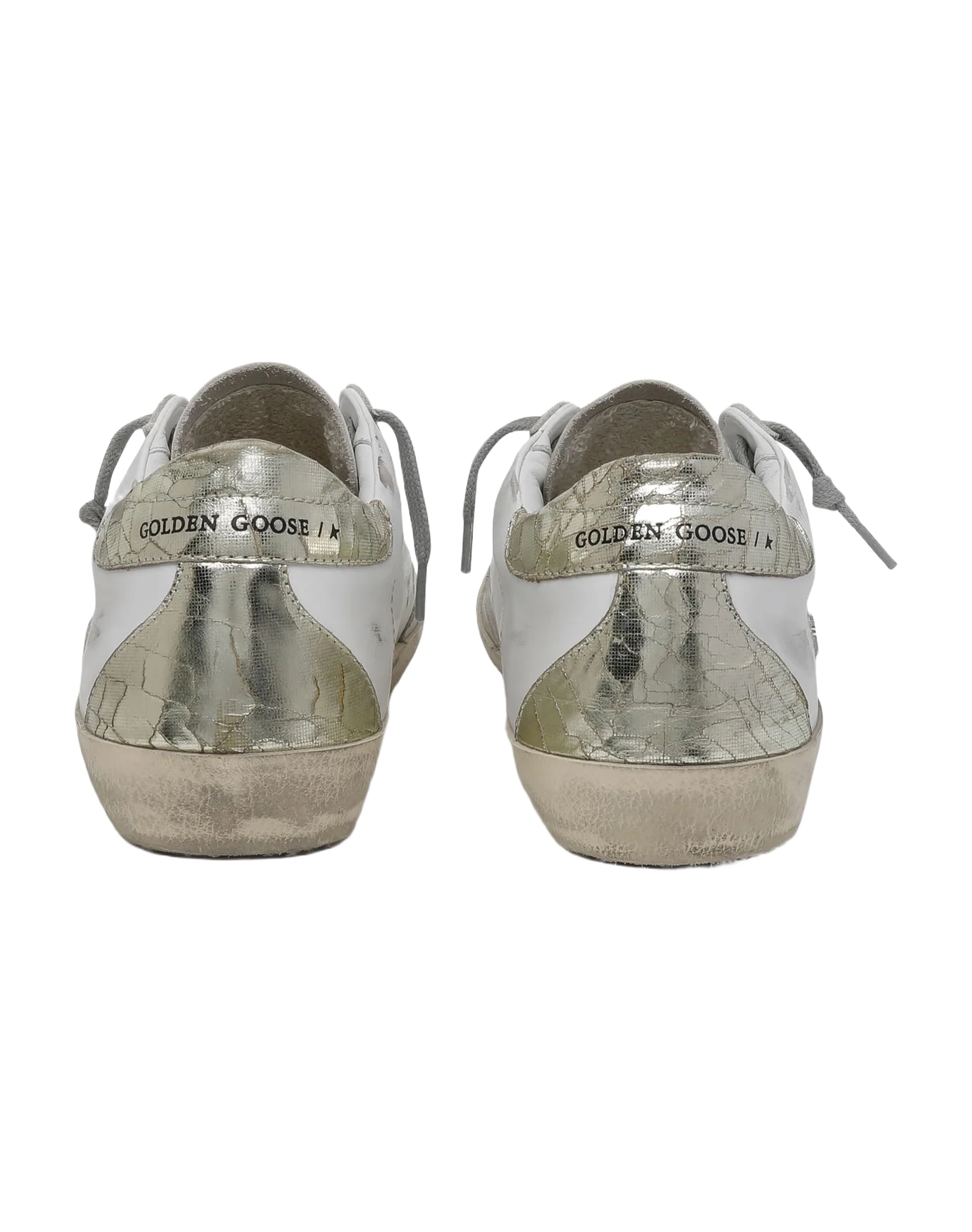 Women | Super-Star Sneakers with Silver Glitter Star & Glossy Gold Leather Heel Tab | White x Silver x Platinum - Image 9