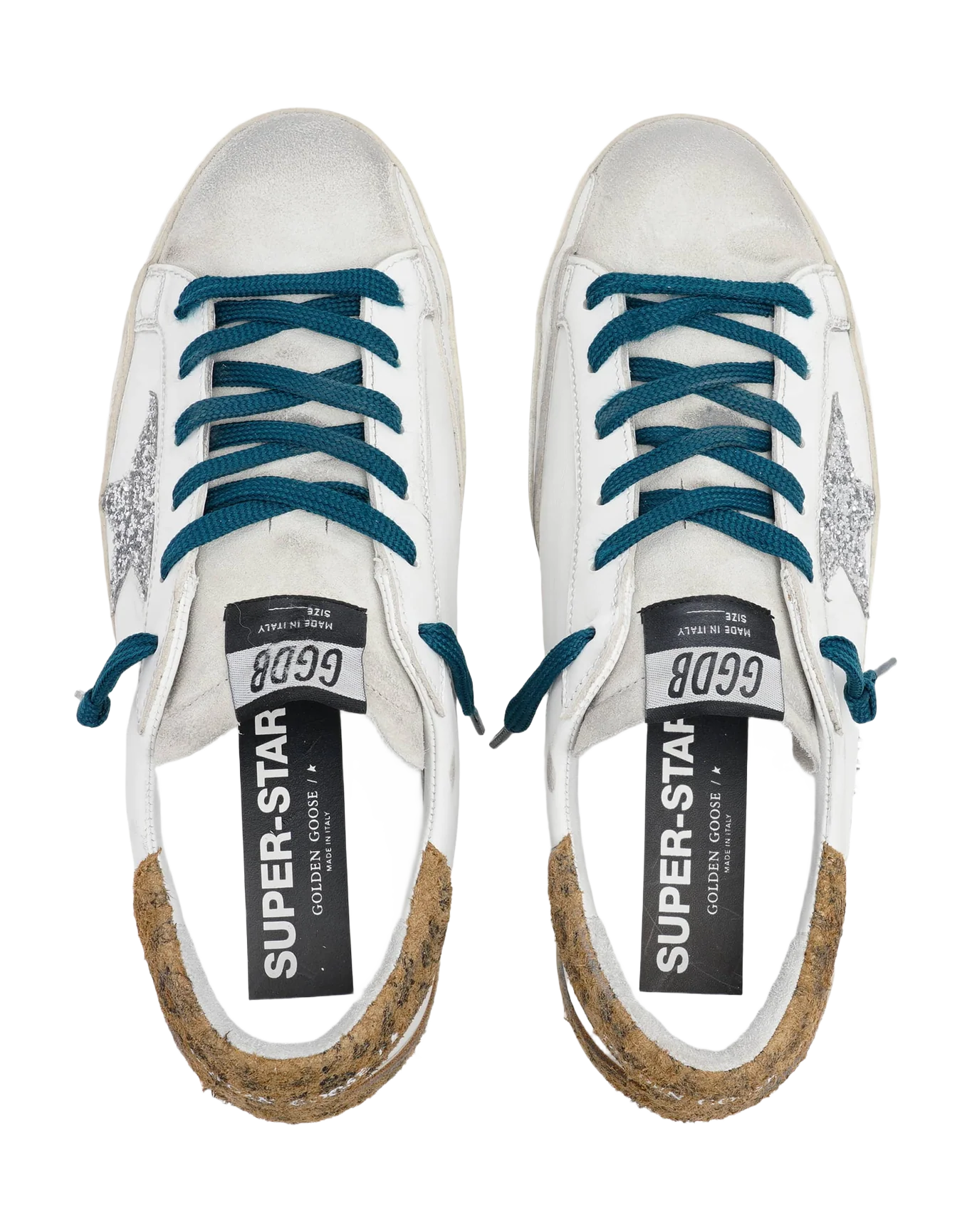 Women | Super-Star Sneakers with Silver Glitter Star & Leopard-Print Suede Heel Tab | White x Silver x Ice x Beige Brown Black - Image 9