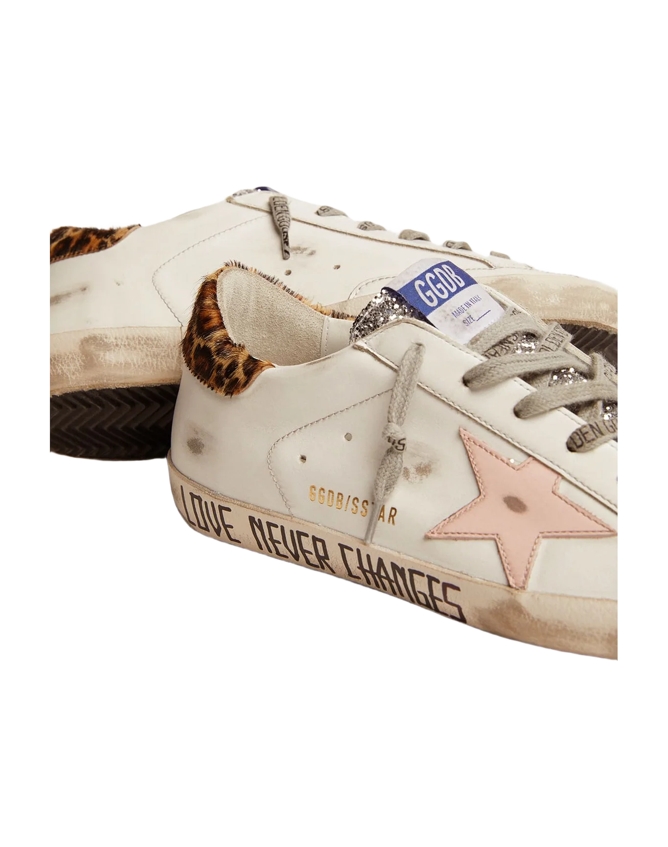 Women | Super-Star Sneakers with Silver Glitter Tongue & Handwritten Lettering | White x Rose Quartz x Silver x Beige Brown Leo - Image 2