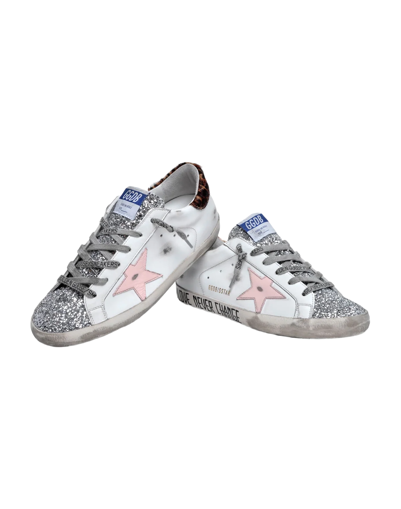 Women | Super-Star Sneakers with Silver Glitter Tongue & Handwritten Lettering | White x Rose Quartz x Silver x Beige Brown Leo - Image 5