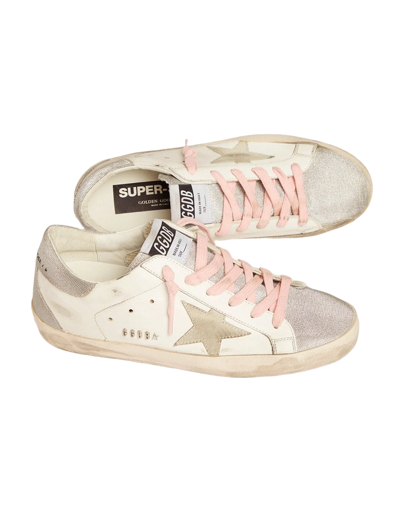 Women | Super-Star Sneakers with Silver Glitter Tongue & Heel Tab with Checkered Pattern | White x Silver