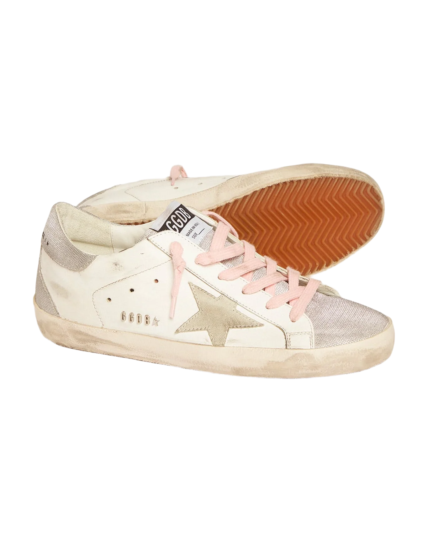 Women | Super-Star Sneakers with Silver Glitter Tongue & Heel Tab with Checkered Pattern | White x Silver - Image 3