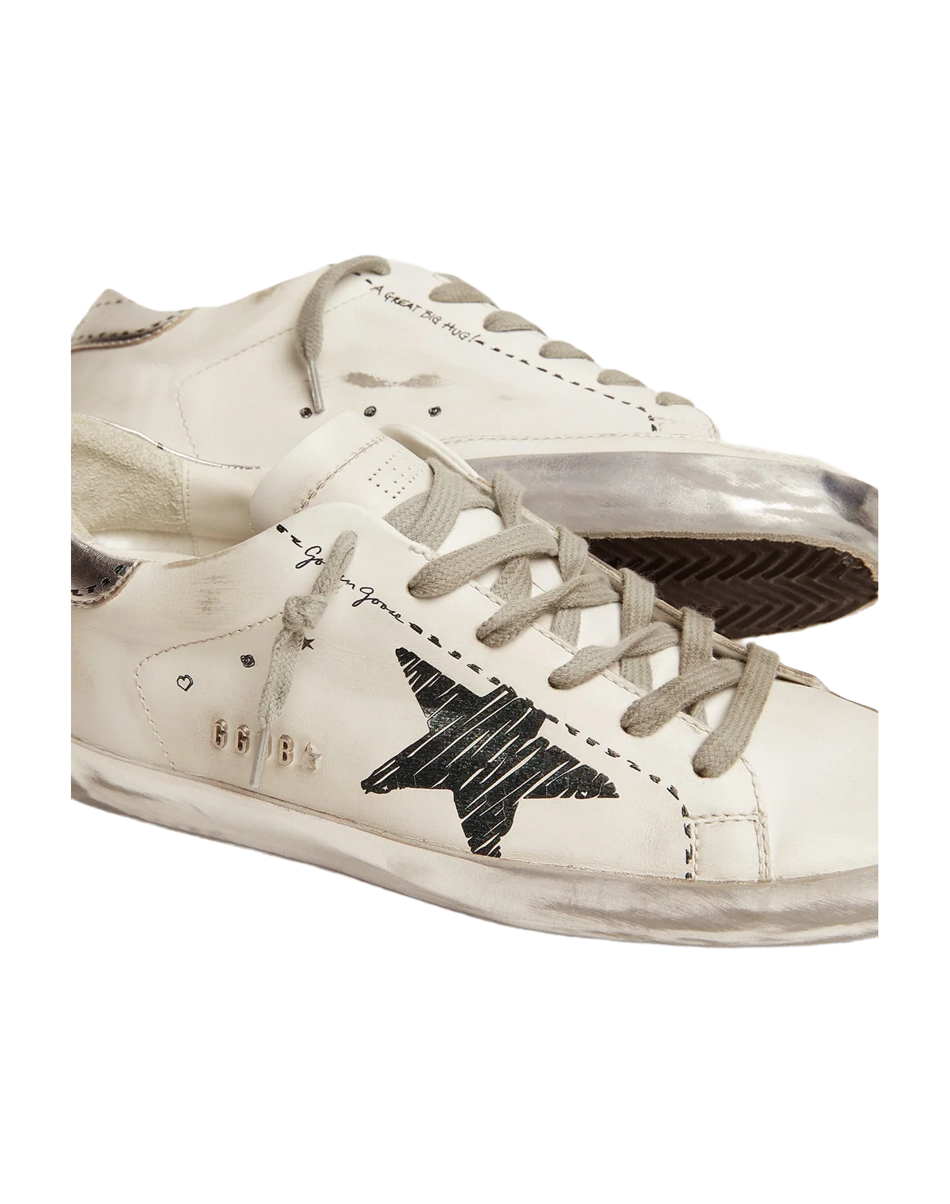 Women | Super-Star Sneakers with Silver Laminated Leather Heel Tab & Printed Detail | White x Black x Silver x Ice - Image 2
