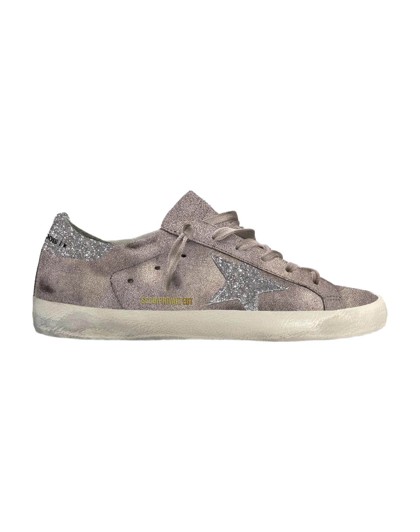 Women | Super-Star Suede with Star & Grey Glitter Heel Tab | Antique Pink x Silver