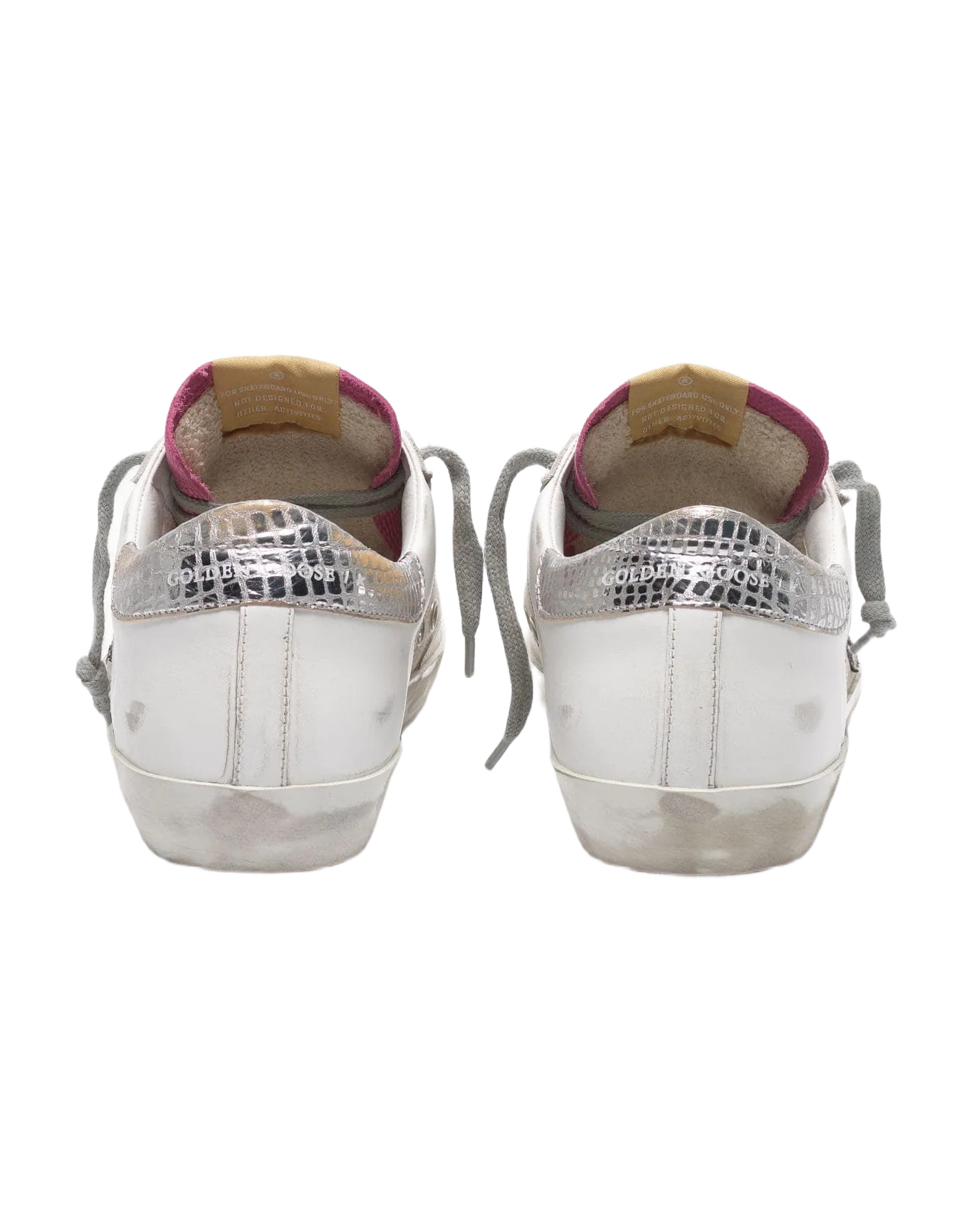 Women | Super-Star White & Pink Leather with Black Glitter Star & Silver Heel Tab - Image 5