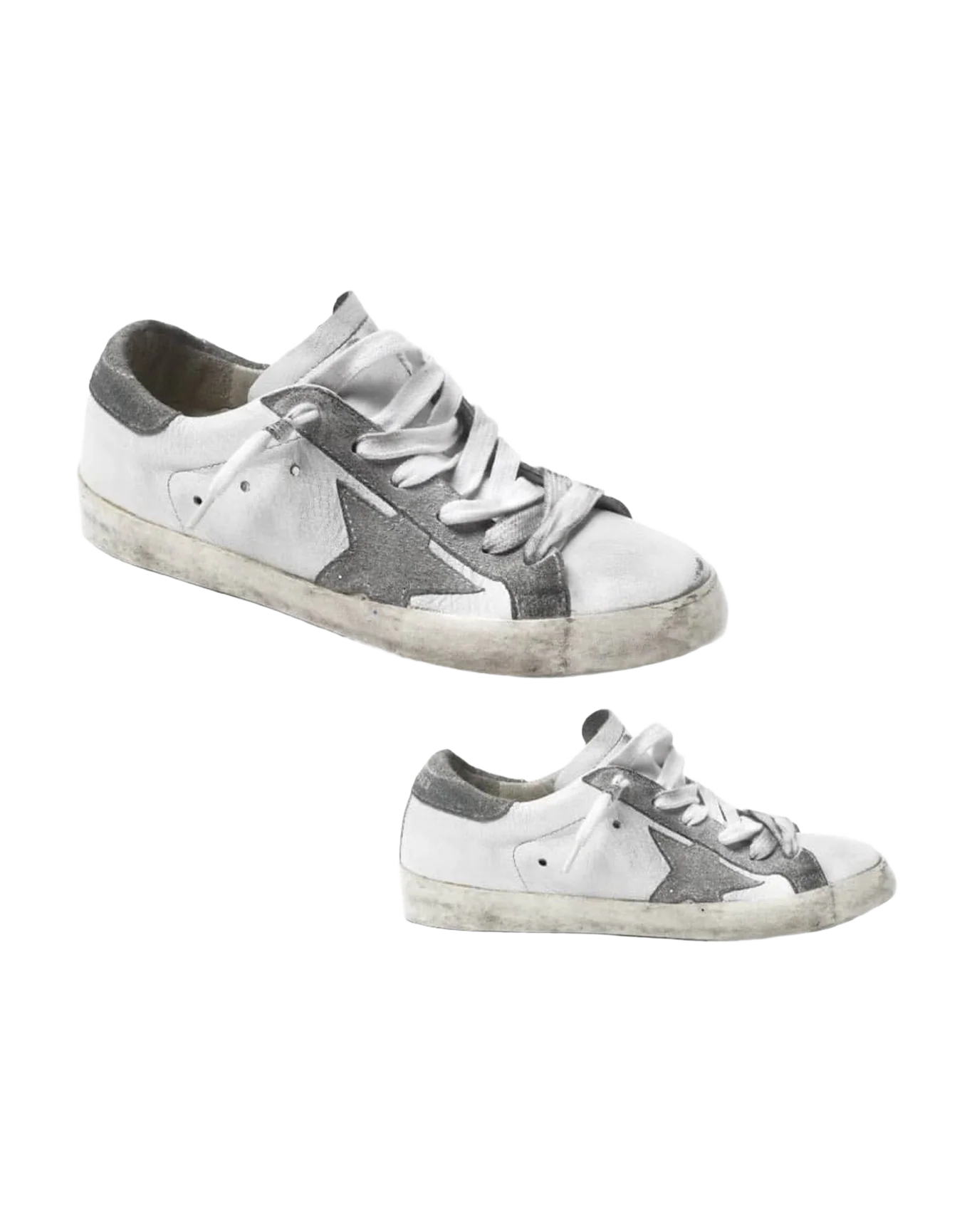 Women | Super-Star White Leather & Grey Star