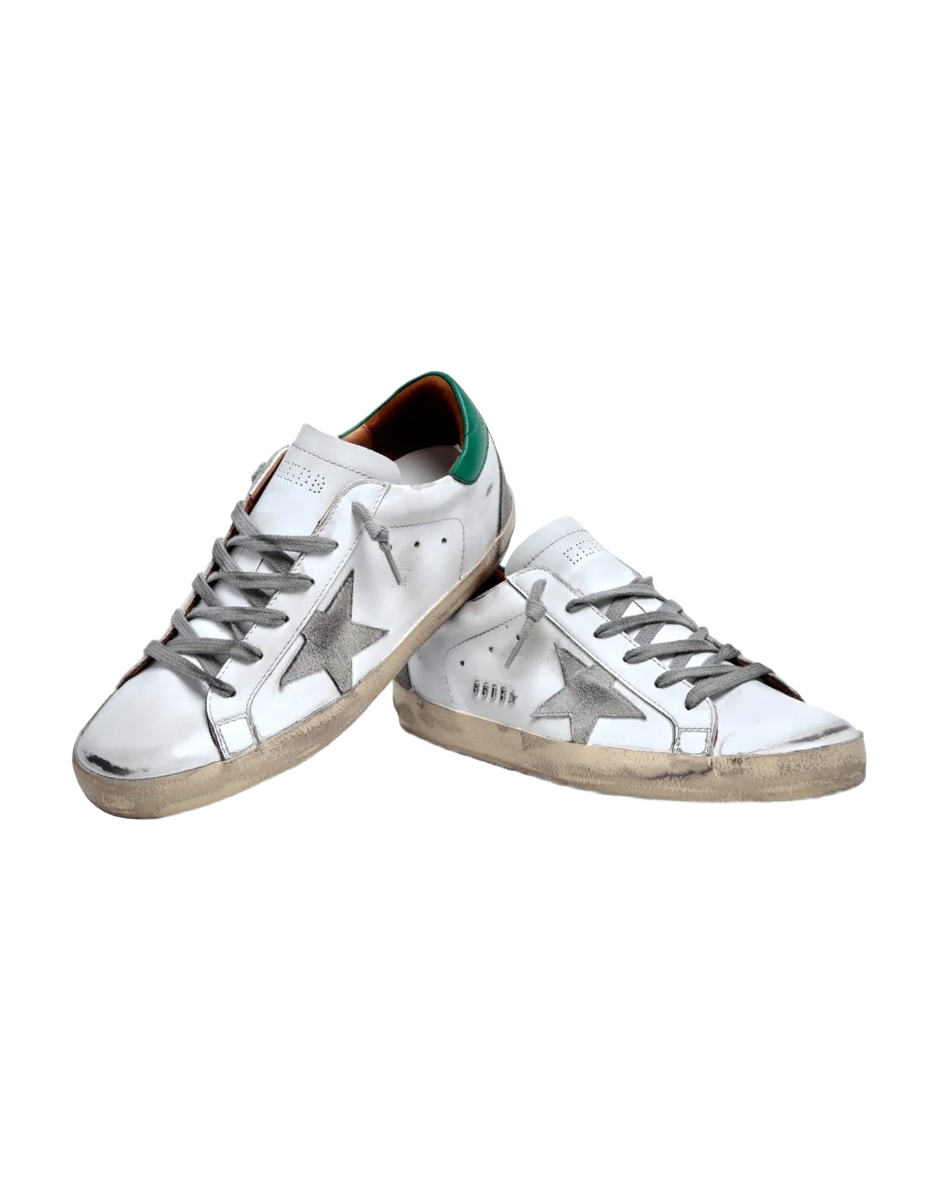 Women | Super-Star White Leather & Ice Suede with Green Heel Tab | White x Ice x Green