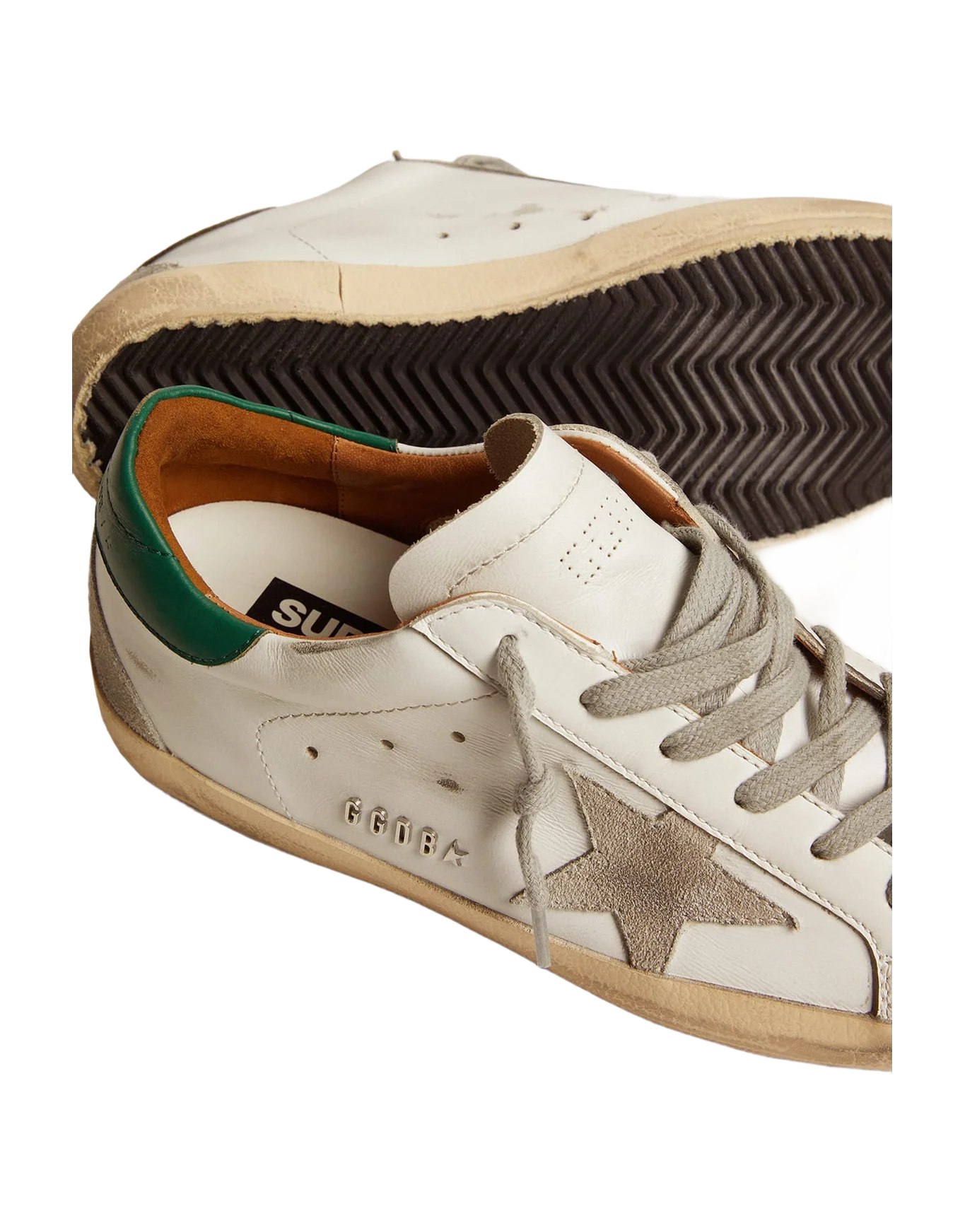 Women | Super-Star White Leather & Ice Suede with Green Heel Tab | White x Ice x Green - Image 7