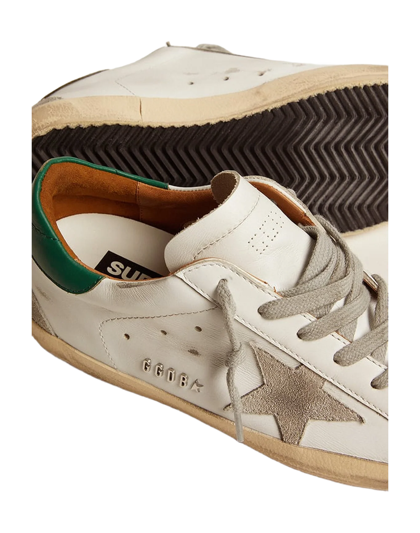 Women | Super-Star White Leather & Ice Suede with Green Heel Tab | White x Ice x Green - Image 8