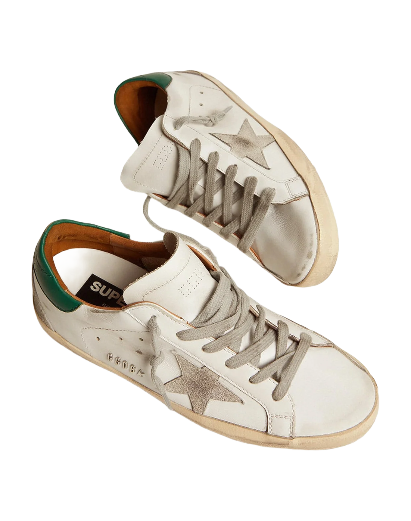 Women | Super-Star White Leather & Ice Suede with Green Heel Tab | White x Ice x Green - Image 9