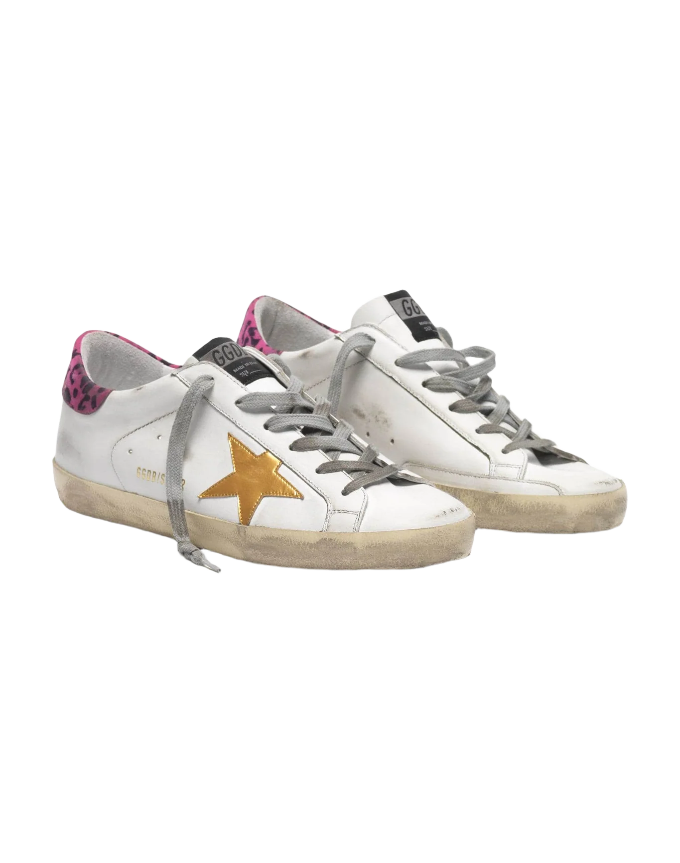 Women | Super-Star White Leather with Gold Star & Animalier Print Skin Heel Tab - Image 4